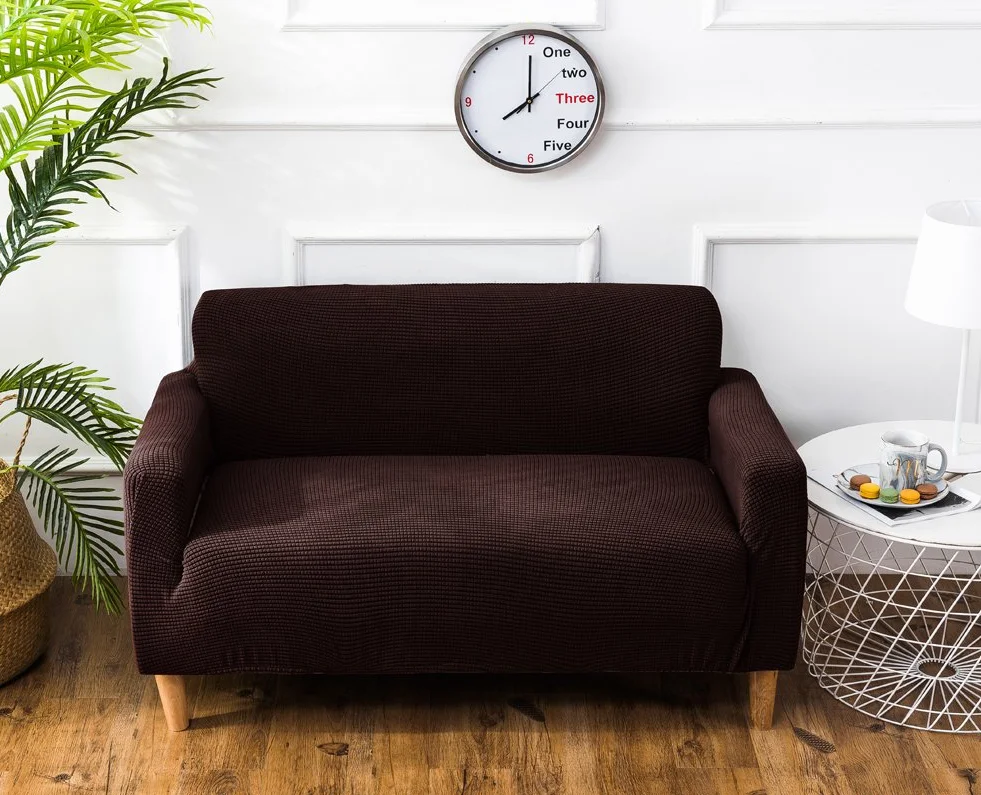 Grube pokrowce na sofę 1 2-3-4-osobowa żakardowa sofa pokrowiec antypoślizgowy łatwe dopasowanie dziewiarski poliester spandex tkanina stretch wszystkie pory roku ochraniacz na kanapę (2-osobowa: 140-185 cm, kawa)