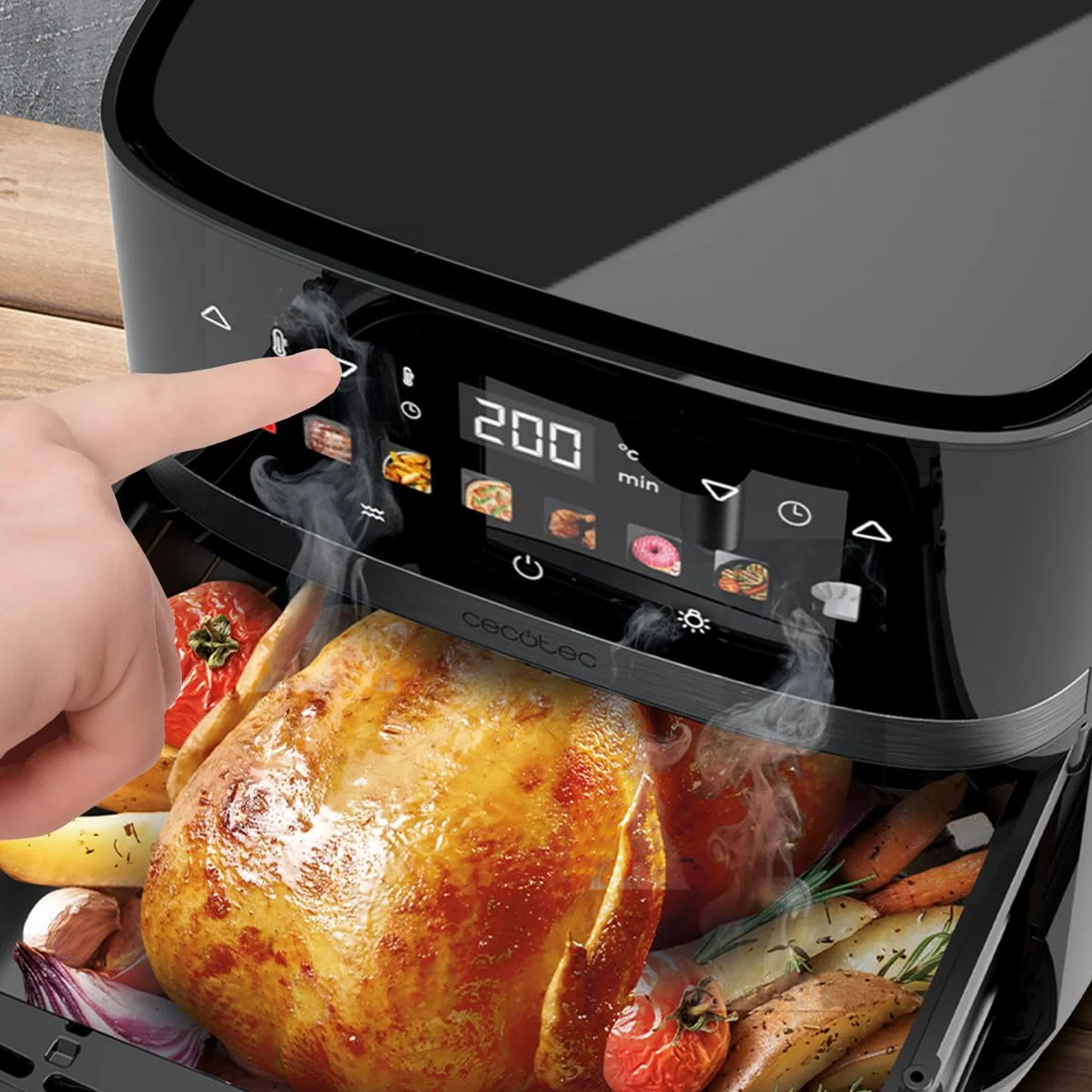 Cecotec Frytkownica powietrzna 8 litrów, frytkownica powietrzna Cecofry&Grill Duoheat 8000, 2200 W, podwójna wytrzymałość, dietetyczna i cyfrowa, okno, regulowana temperatura 80-200 °C, 8 menu