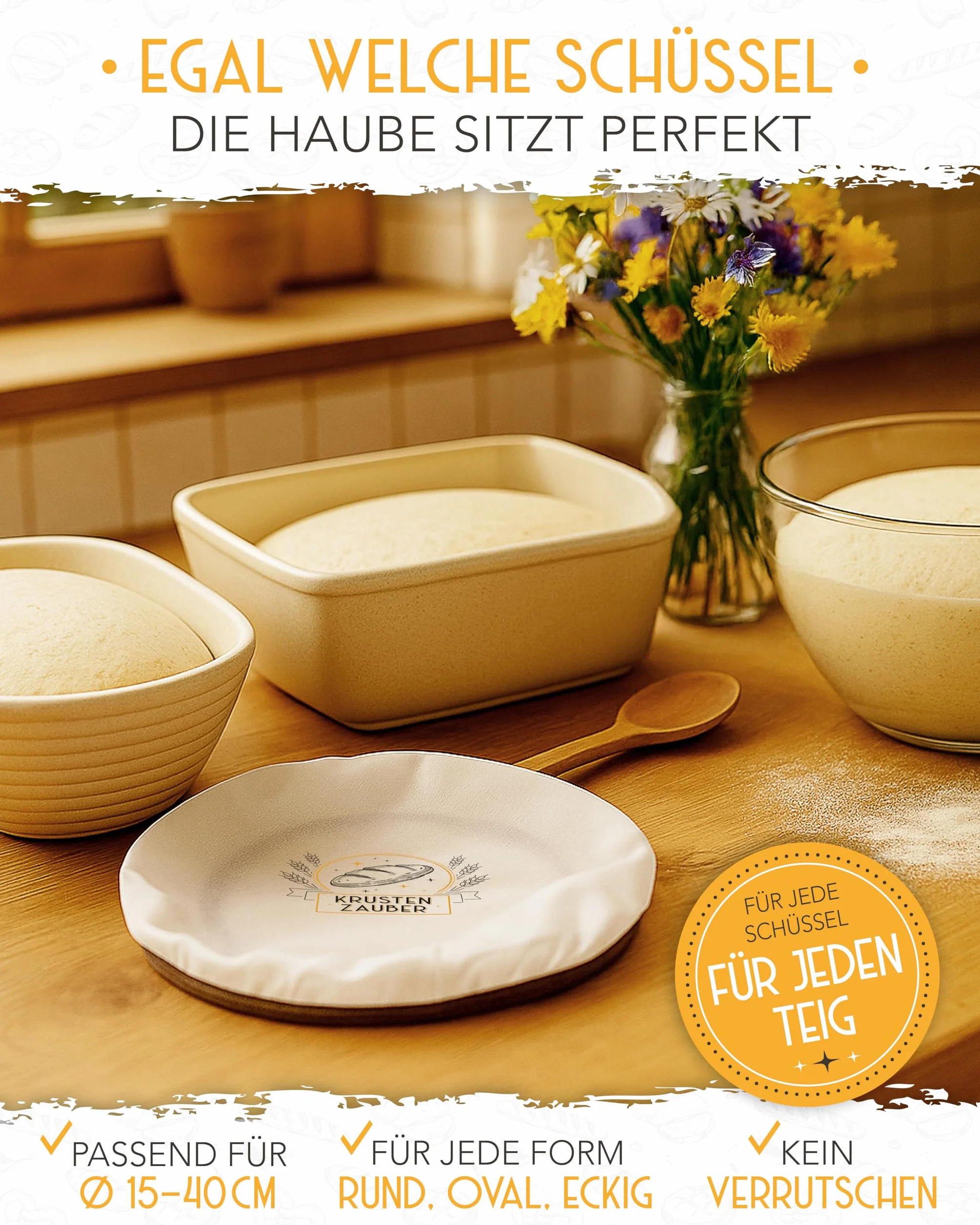 KRUSTENZAUBER 4 x pokrowiec na kosze do garowania – folia fermentacyjna wielokrotnego użytku jako akcesoria do pieczenia chleba – kosze fermentacyjne stwarzają idealne warunki do fermentacji ciasta