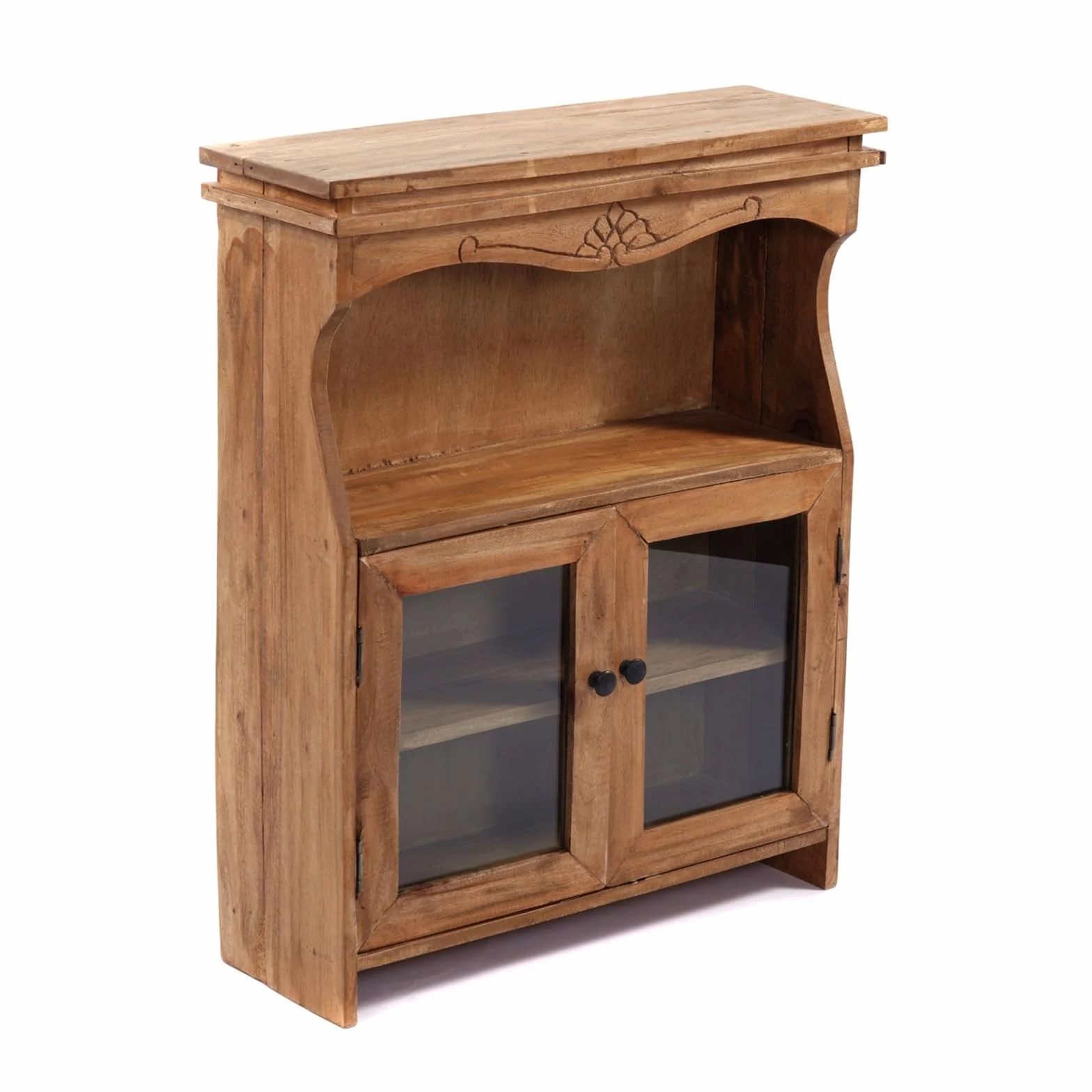 DESIGN DELIGHTS Szafka ścienna Ribera drewno mahoniowe szklane drzwi 73 cm z rzeźbami