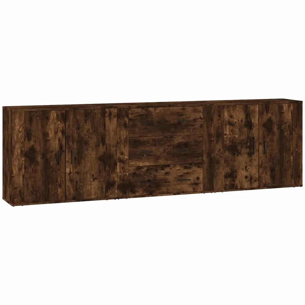 Zestaw 3 komodów, dąb wędzony, materiał drewnopochodny, 80 x 33 x 70 cm, z miejscem do przechowywania, do salonu, kuchni, jadalni, uniwersalna szafka do domu