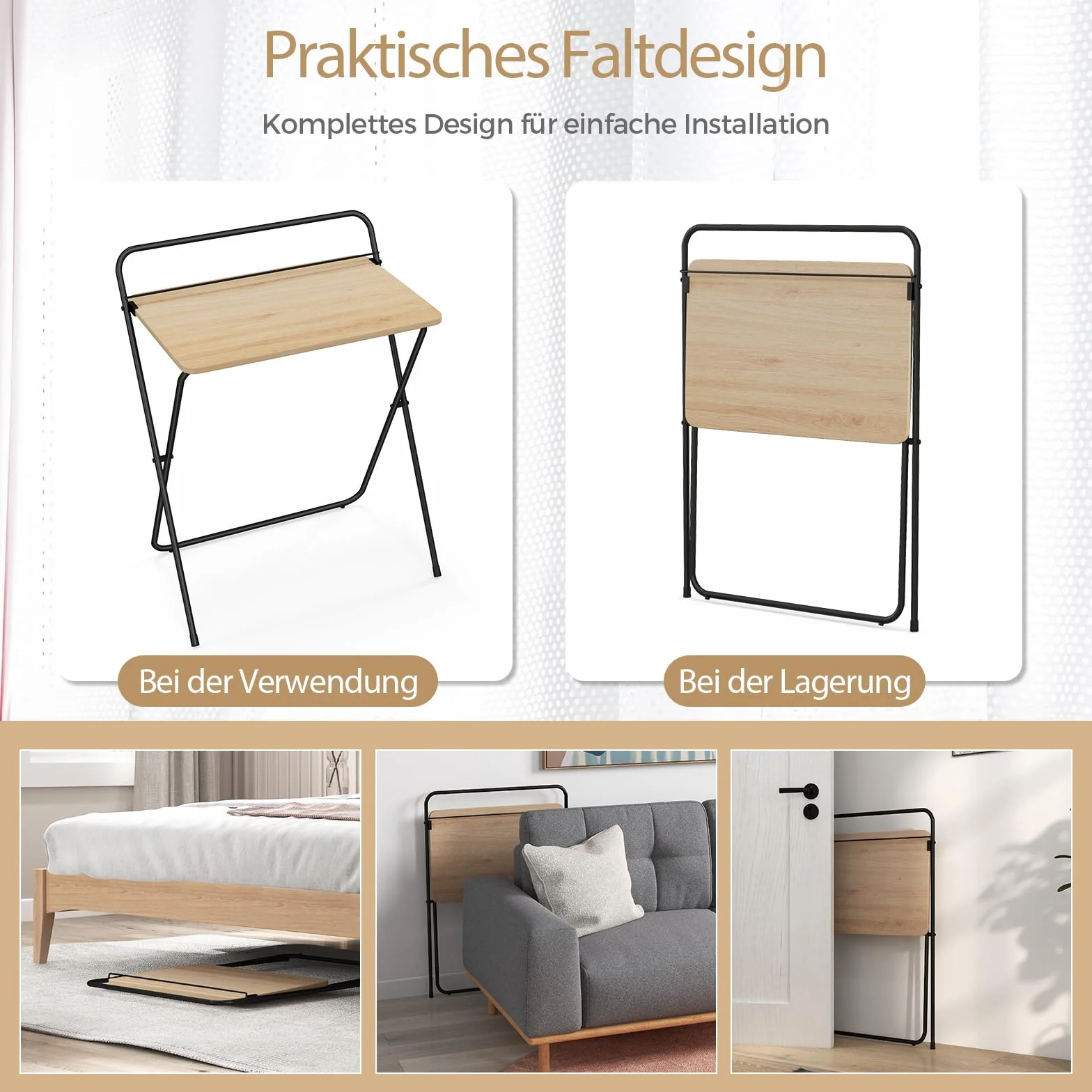 COSTWAY Składany stół, małe biurko na laptopa, nie wymaga montażu, zajmuje mało miejsca, stolik komputerowy do małych pomieszczeń, 60 x 40 x 69 cm