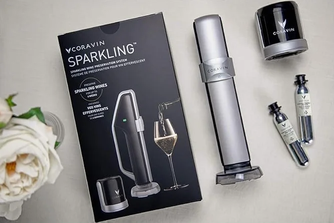 Coravin System konserwacji wina musującego - konserwuj wino przez 4 tygodnie - oszczędność wina do wina musującego - z kapsułkami gazu gazowego czystego gazu musującego - do szampana i innych win