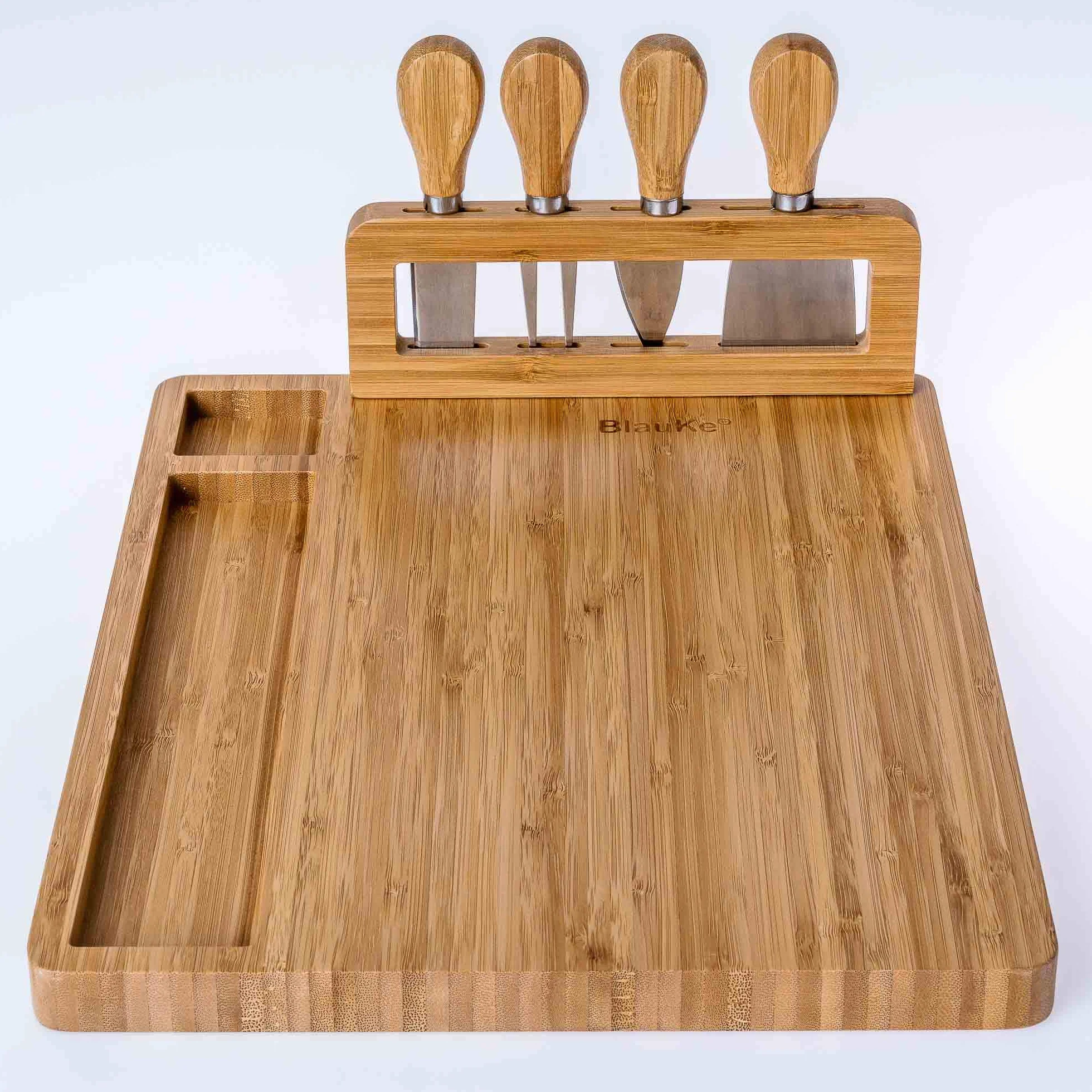 Bambusowa deska do sera z nożem do sera, zestaw 35 x 28 cm – drewniany talerz do serwowania serów i kanapek – deska do serwowania, drewniana deska do sera lub deska do krojenia, deska do serów