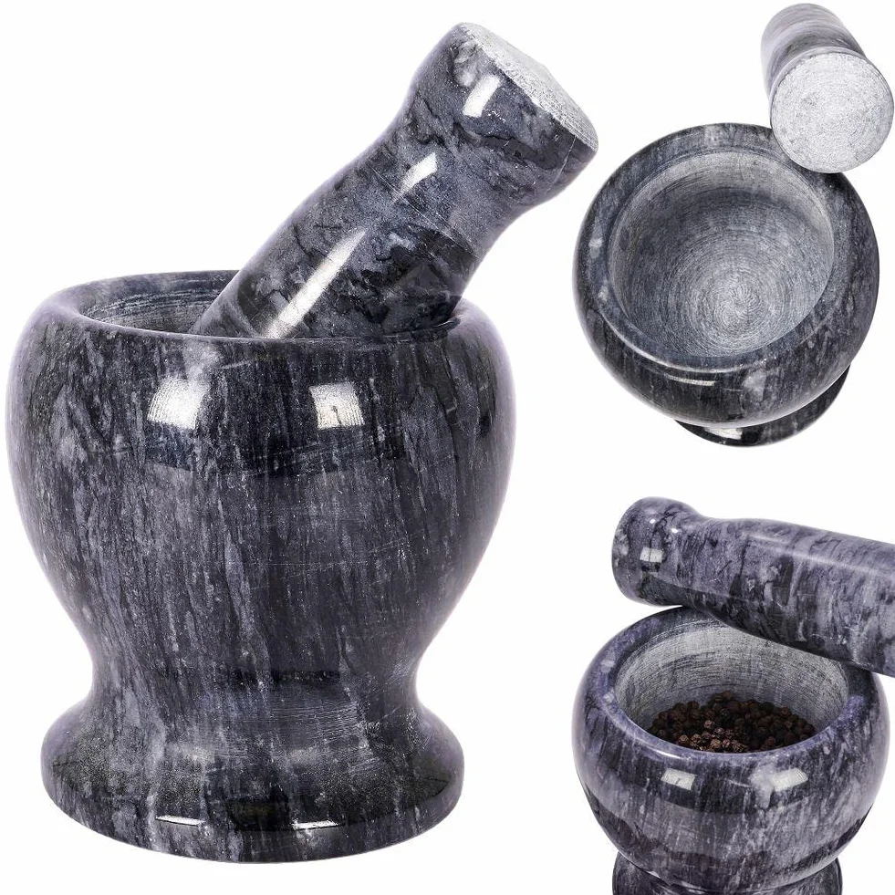 Granitowy moździerz kuchenny z tłuczkiem, do przypraw, orzechów, ciężki, wytrzymały, 11 cm