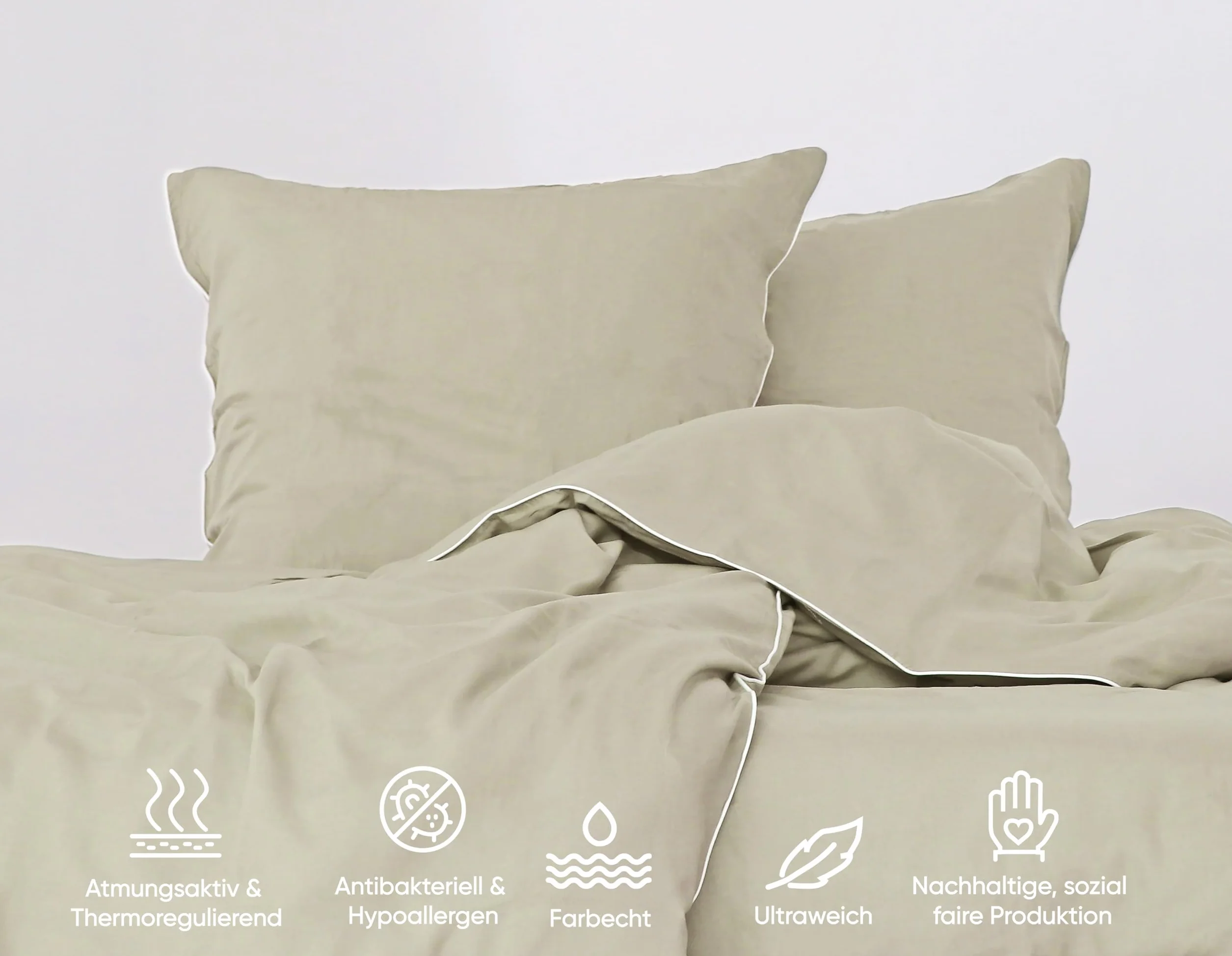 jilda-tex Luksusowa pościel premium z eukaliptusa, 100% Lyocell Tencel™ Piping, certyfikat wyjątkowo ekologiczna (beżowa, 2-częściowa. 135 x 200 cm/80 x 80 cm)