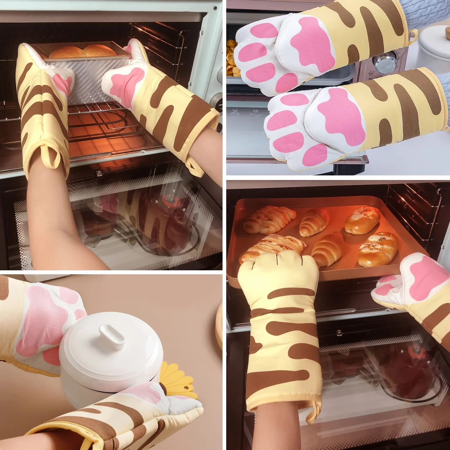 1 para rękawic do pieczenia, odporne na wysokie temperatury, rękawice kuchenne, urocze kocie pazury, rękawiczki do gotowania w kuchence mikrofalowej i pieczenia
