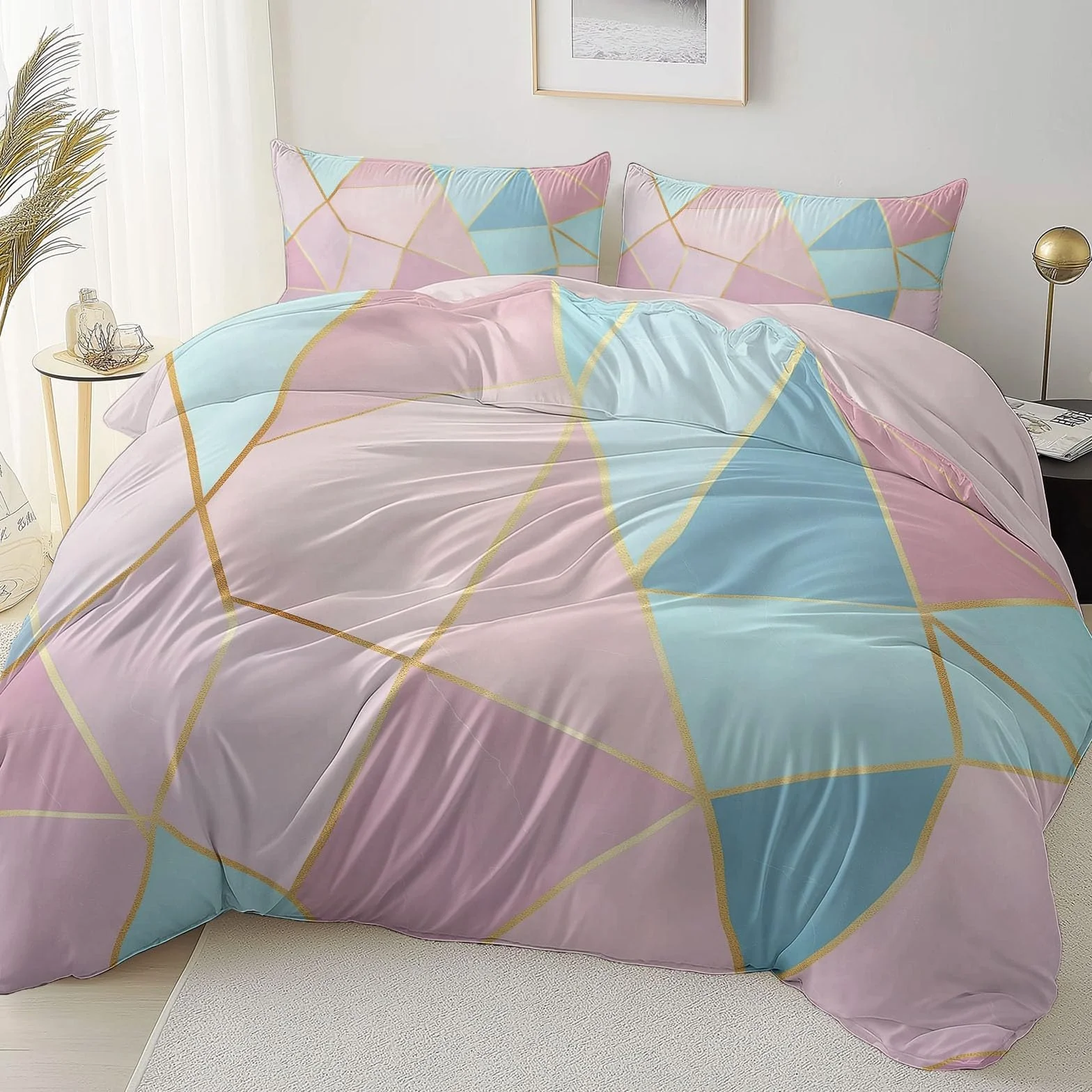 Zestaw kołder geometryczny nowoczesny modny miękki nadruk zestaw pościeli szczotkowana mikrofibra poszewka na kołdrę z poszewkami na poduszki 260 x 220 cm prezenty dla mamy sypialnia dekoracja