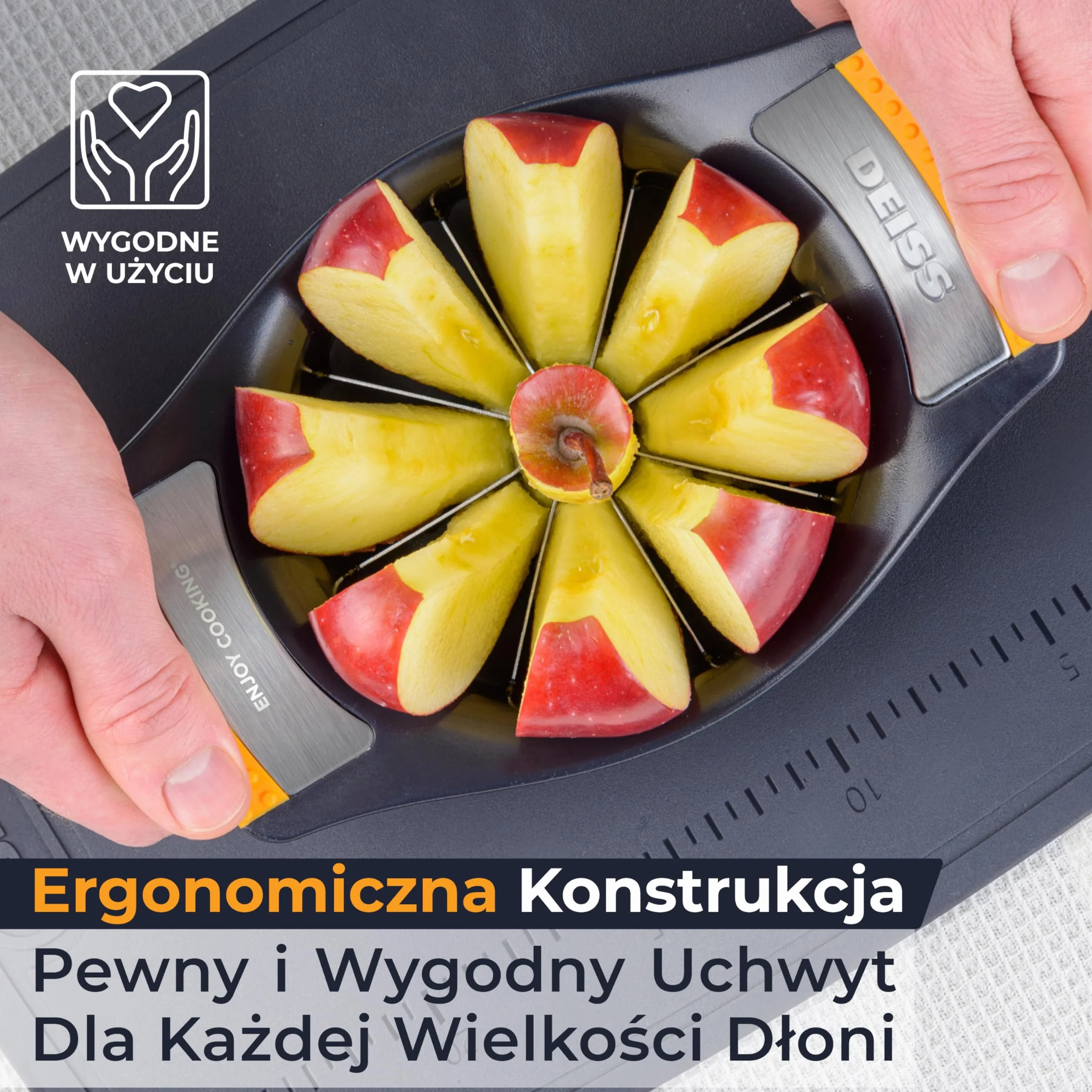 Deiss LUX Duży wydrążacz do jabłko, podstawowy wydrążacz z tnącą podstawą, stalowa narzędzie na 8 części, nadająca krajalnica