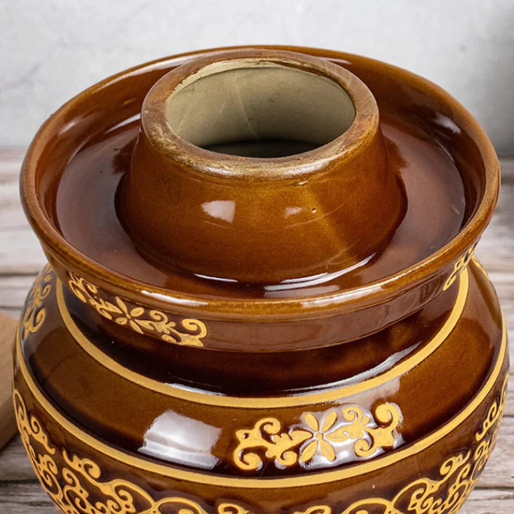 Naczynie do fermentacji, Tradycyjny chiński ceramiczny słoik do kiszenia z pokrywką uszczelką wodną, ​​duży, pogrubiony garnek kimchi(Blu,5KG)