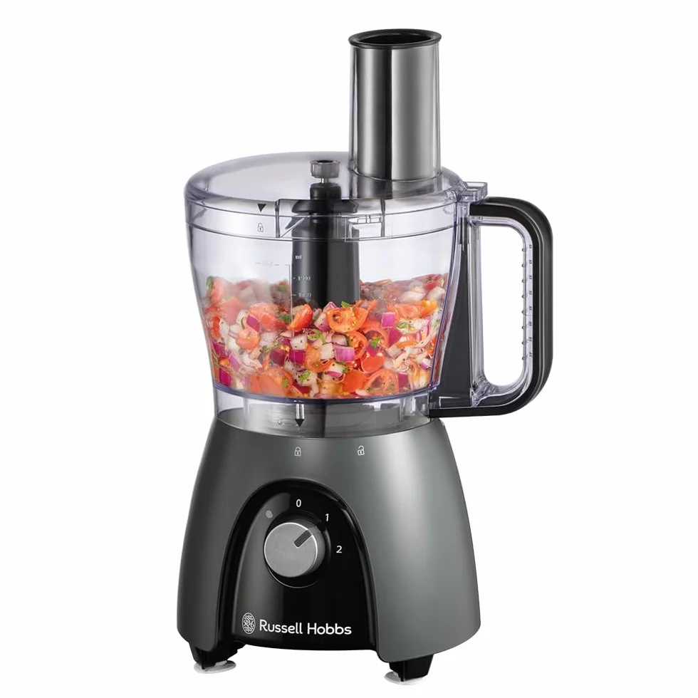 Russell Hobbs Robot kuchenny [Blender/Rozdrabniacz/Młynek/Krajalnica do warzyw] Mikser elektryczny (Do wyrabiania, krojenia, siekania i szatkowania, Moc szczytowa 900W) Matte Charcoal 27111-56