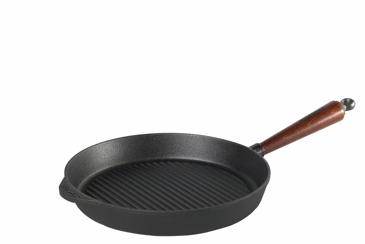 Skeppshult Patelnia grillowa z żeliwa z drewnianym uchwytem – Made in Sweden