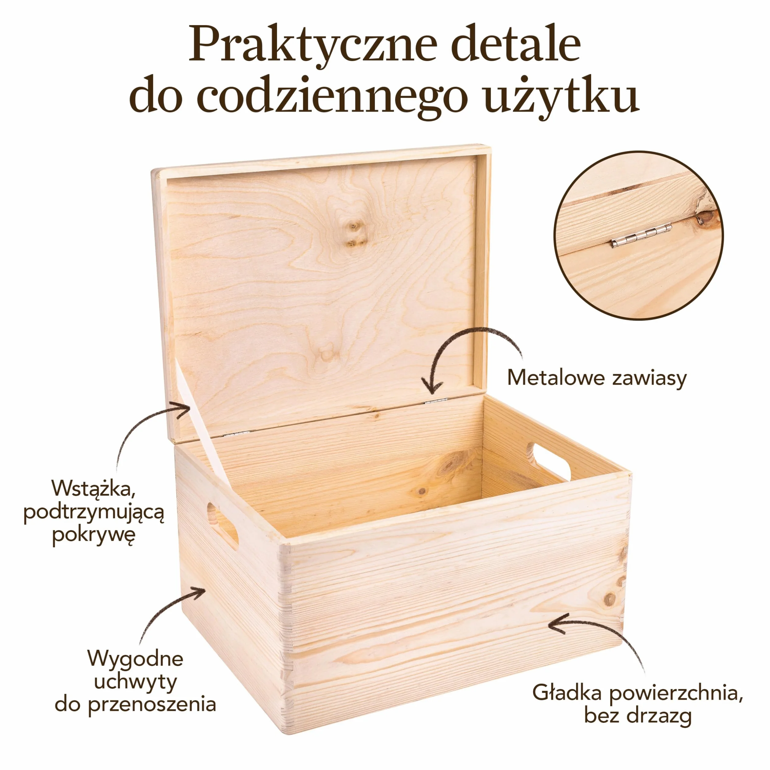 Creative Deco XXL Duże Drewniane Pudełko z Pokrywą do Dekoracji | 39 x 29 x 22 cm (+/- 1cm) | z Uchwytami | Niemalowana Skrzynia z Drewna na Wielkanoc Zabawki Narzędzia | SUROWE i NIEOSZLIFOWANE