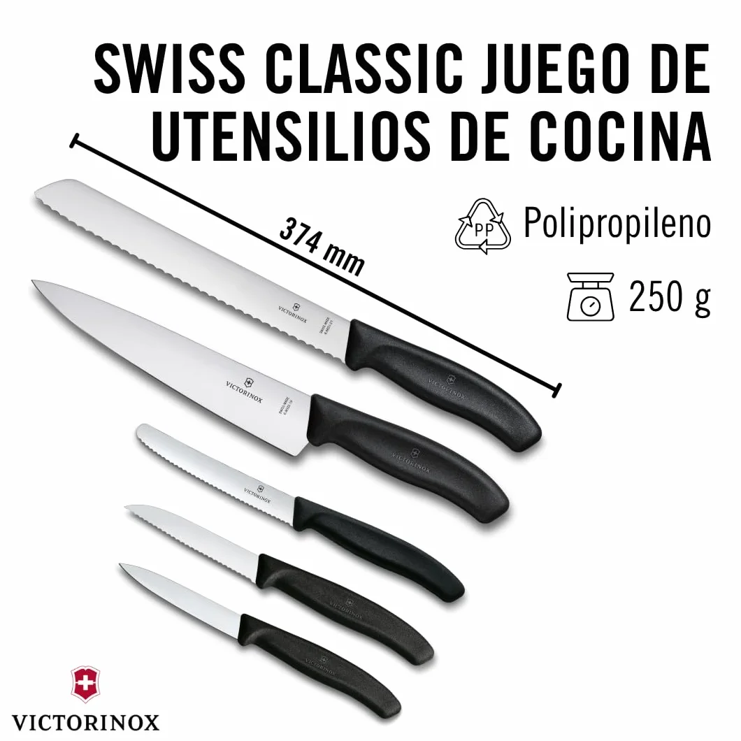 Victorinox Swiss Classic Küchengarnitur mit ergonomischem Griff und rostfreier Stahlklinge, 5-teilig