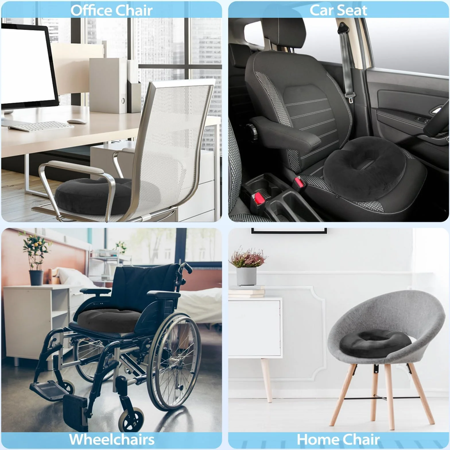HOMCA Poduszka do siedzenia na hemoroidy, ortopedyczna, donut z pianki memory, ergonomiczna poduszka do siedzenia na wózkach inwalidzkich, samochody i krzesła biurowe, 45x40x9cm
