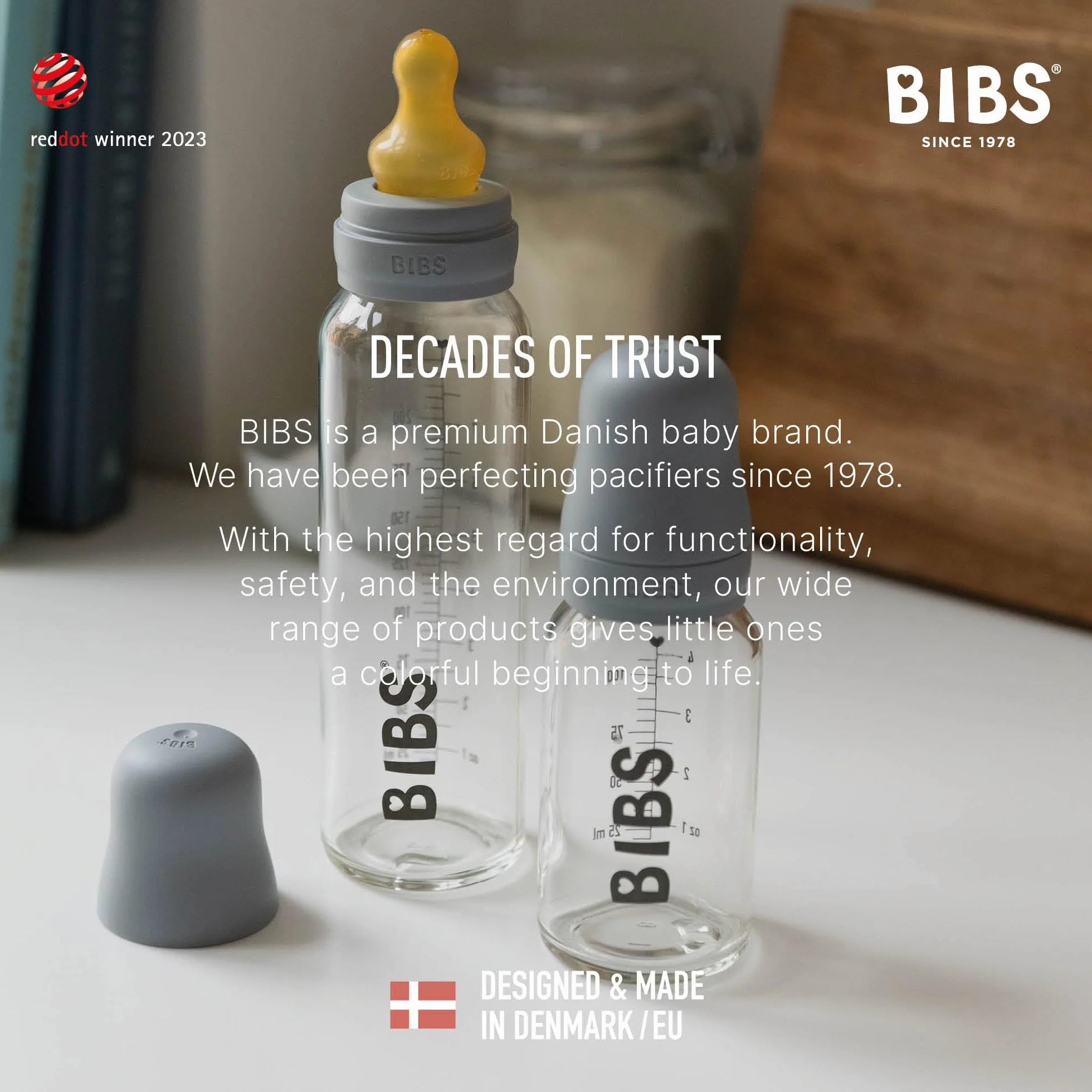 Butelka ze szkła BIBS. Antykolka, zestaw 2 szt. Okrągły smoczek z naturalnego lateksu kauczukowego, wspomaga naturalne karmienie piersią, kompletny zestaw - 225 ml (opakowanie 2), Ivory