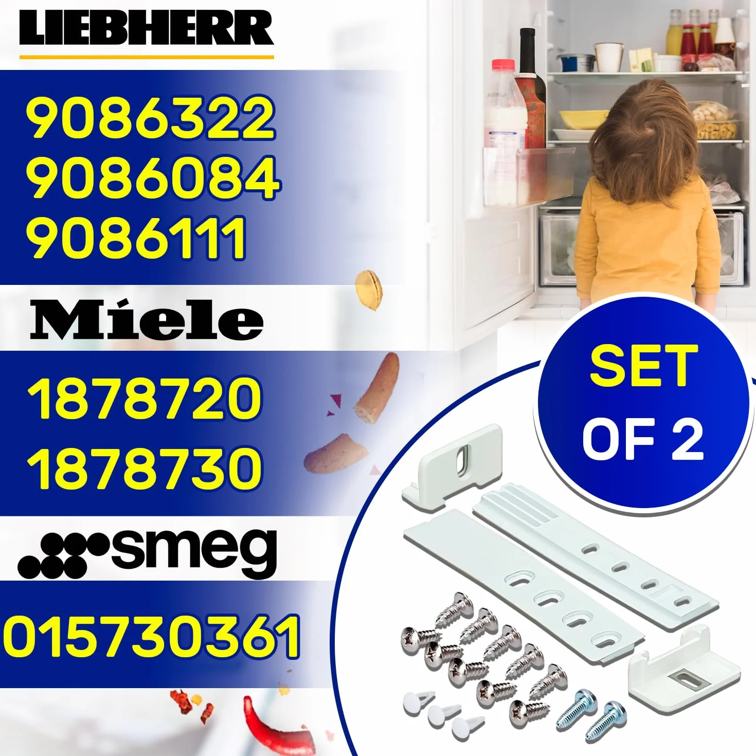 2 Set Integrated Fridge Door Sliders with Original Code 9086322 9086084 9086111 for Liebherr 1878720 1878730 for Miele and 015730361 for Smeg - MONTERAL
