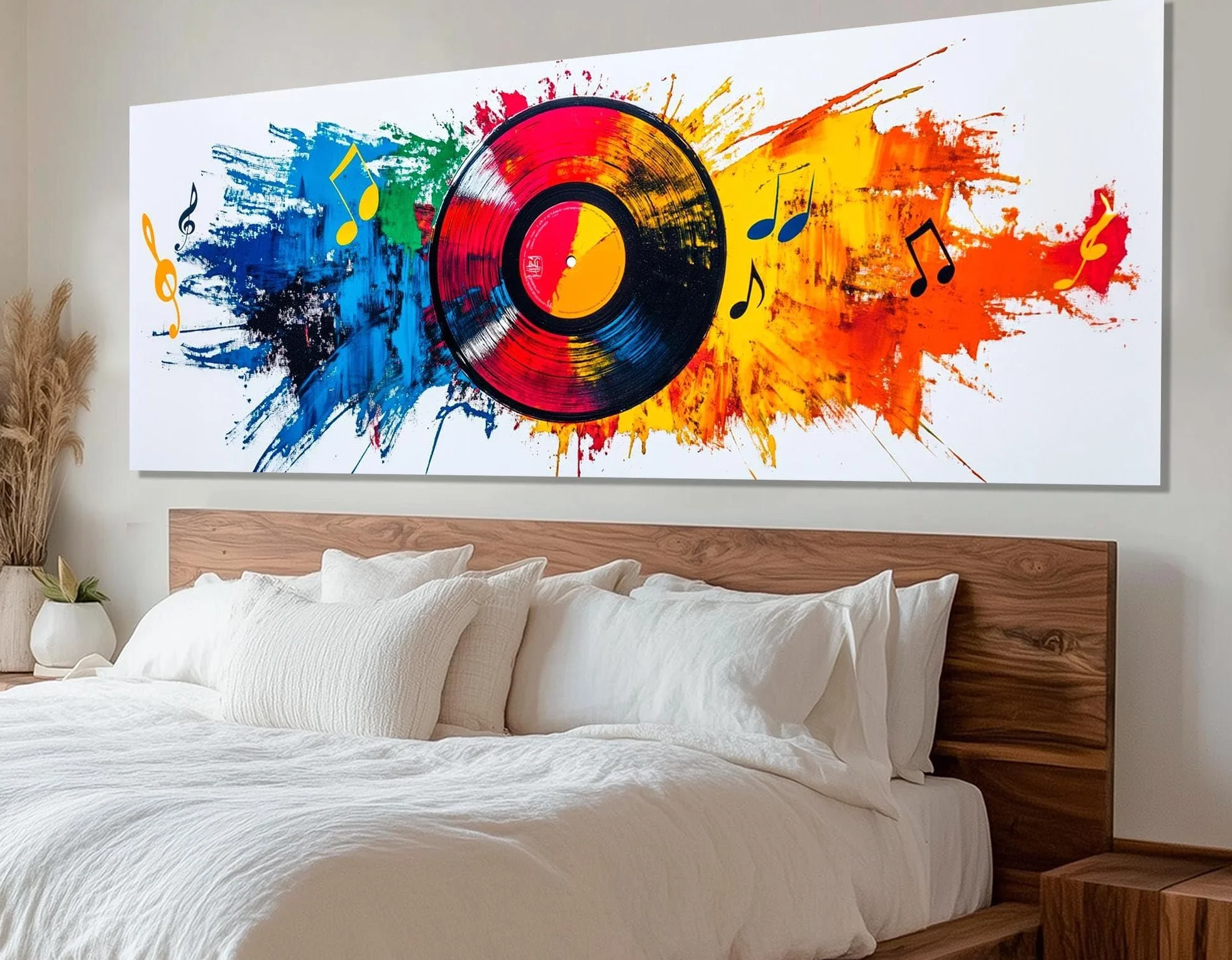 CAOXTART Płyta fonograficzna abstrakcyjny plakat na płótnie muzyka na płótnie pop art winylowy obraz do salonu dekoracja domu (60 x 180 cm/rama wewnętrzna)