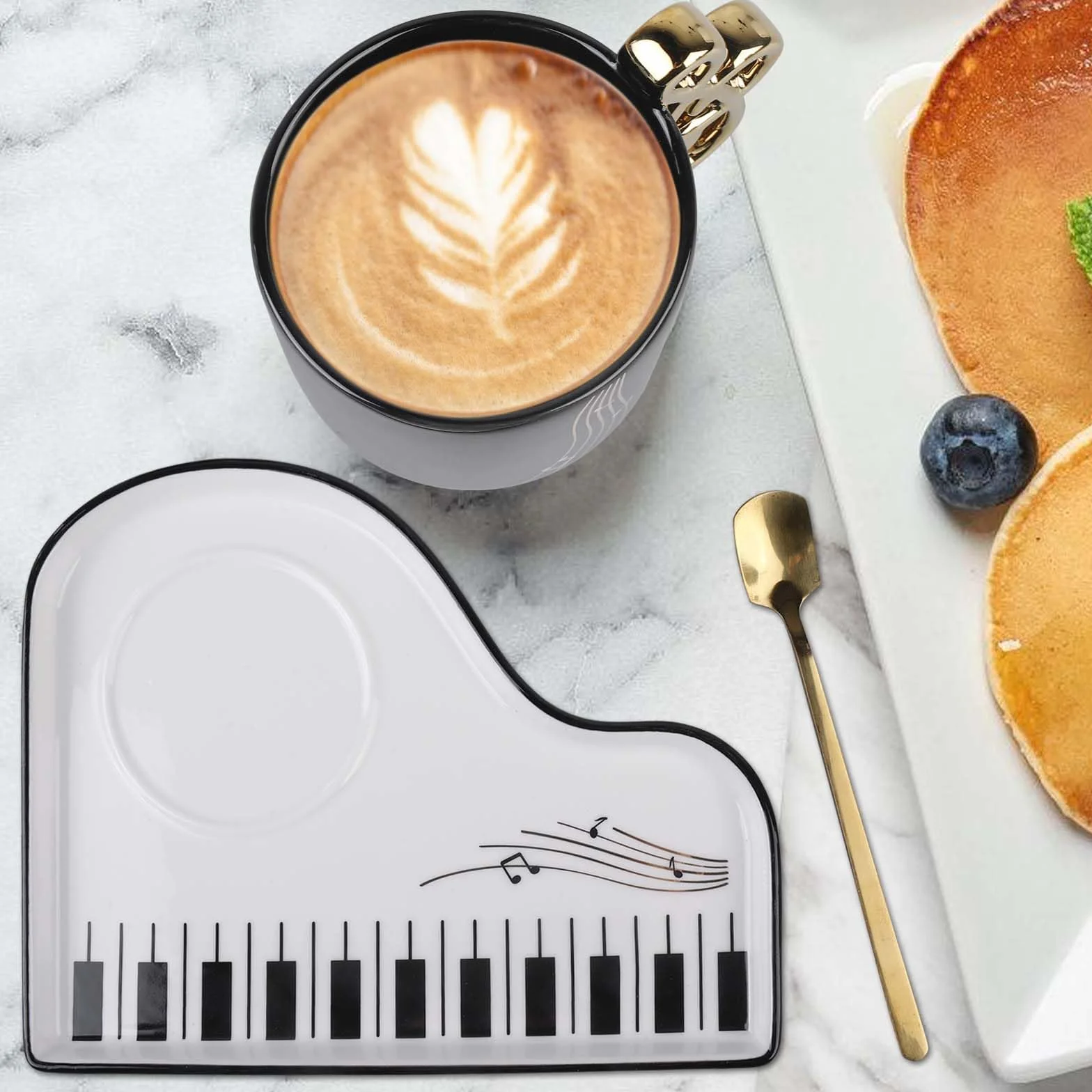 Filiżanka do kawy na fortepianie, 200 ml, ceramiczne kubki do kawy, filiżanki, spodki, zestaw filiżanek do cappuccino ze spodkami i łyżeczką, porcelanowy kubek muzyczny, filiżanka do espresso dla