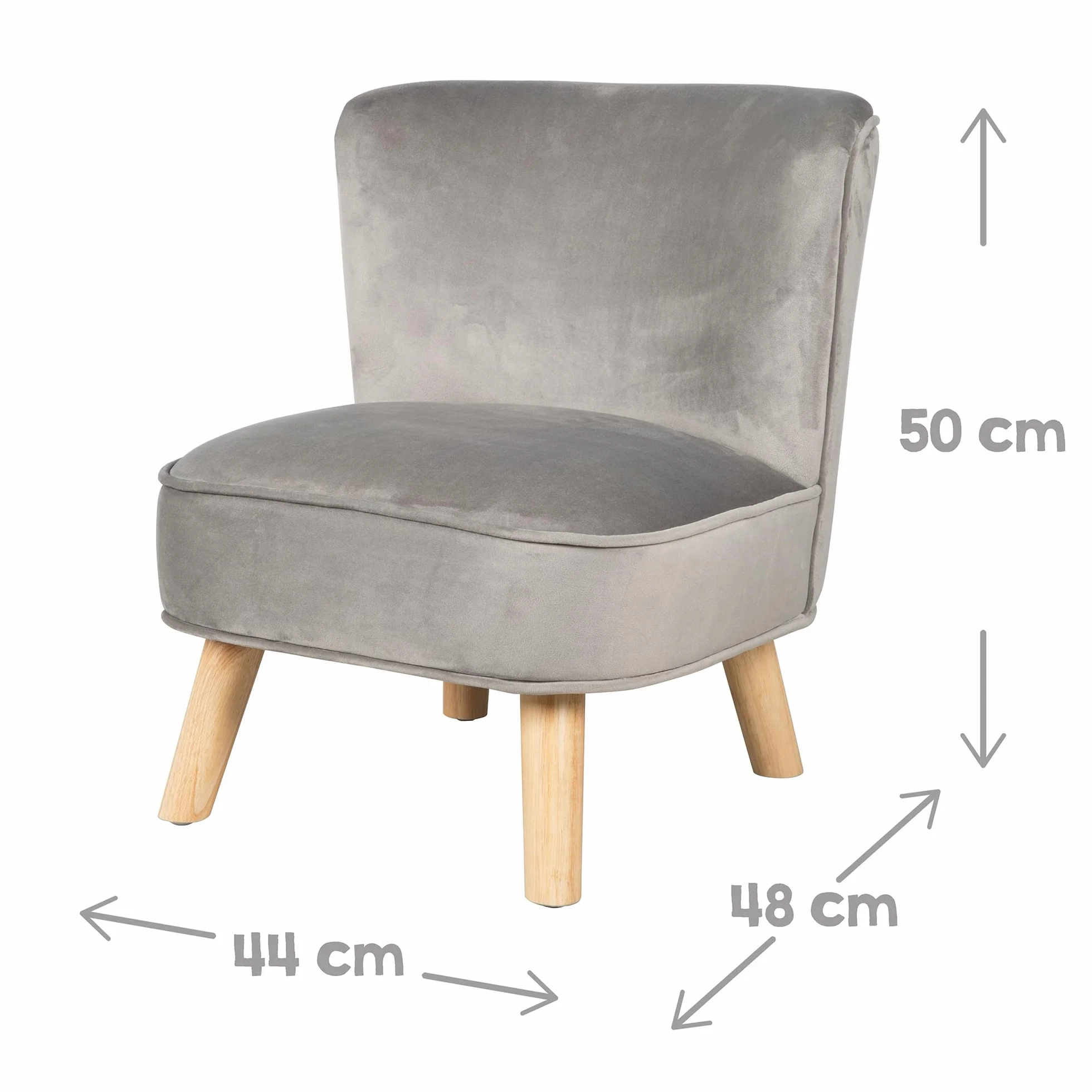 roba Fotel dziecięcy Lil Sofa - Wygodny fotel dla dziewcząt i chłopców - Stabilne drewniane nogi - Do pokoju niemowlęcego i dziecięcego - Materiał z weluru - Szary