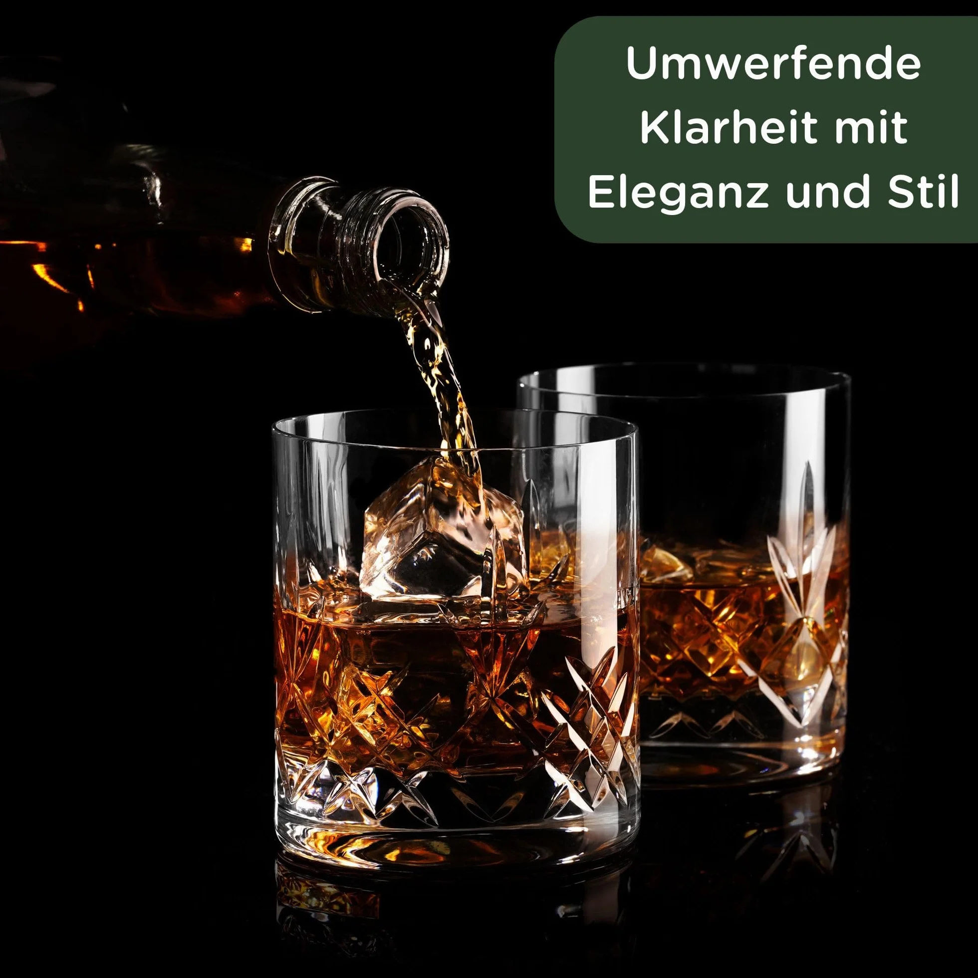 Szklanki do whisky, kryształowe szklanki do whisky, szlifowane szklanki, tradycyjne, bezołowiowe, o wysokiej przejrzystości, zestaw 2 szt., 310 ml, pudełko z satynową podszewką,