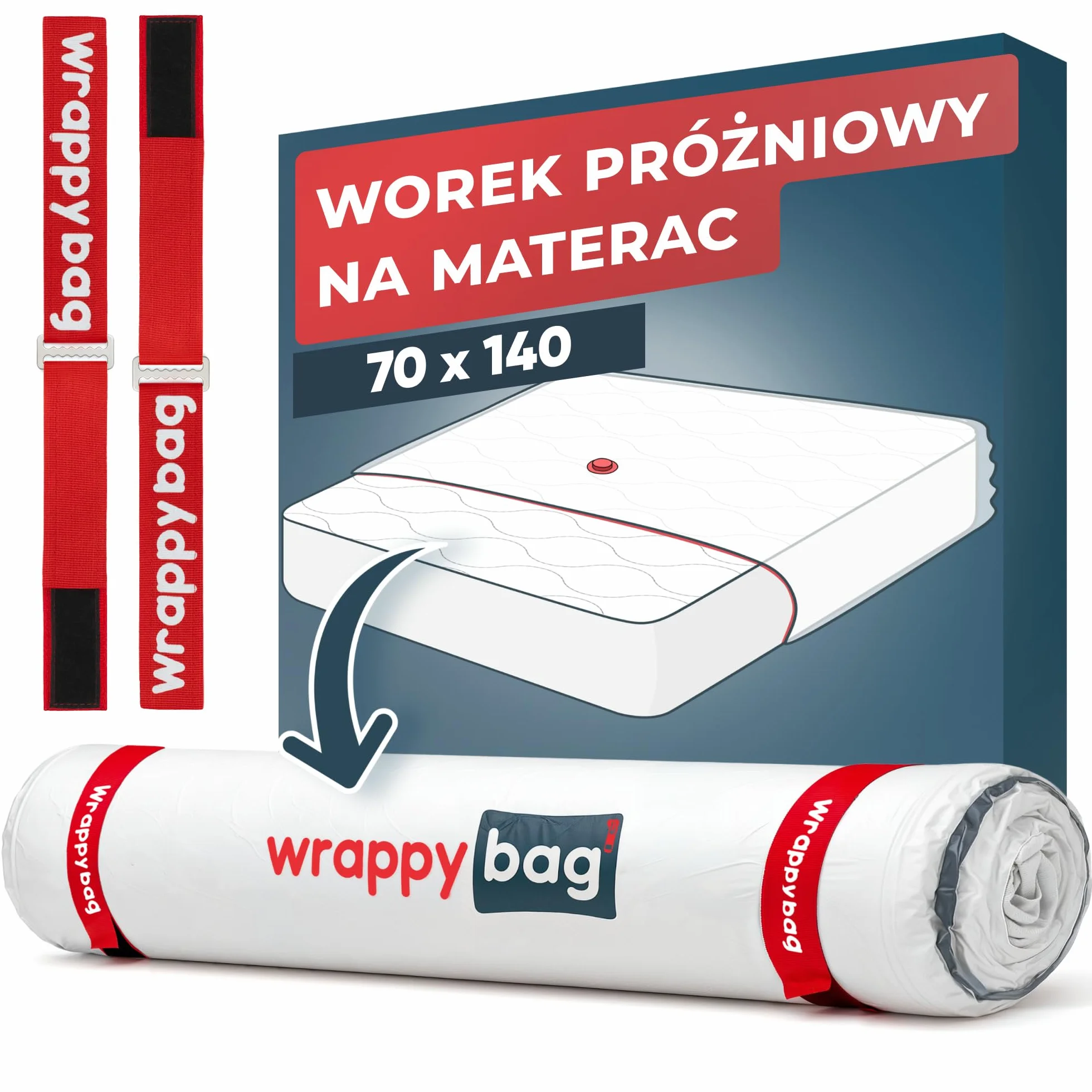 Worek Próżniowy na Materac 70x140cm Wodoodporny Zestaw z Klipsami i Paskami na Rzep