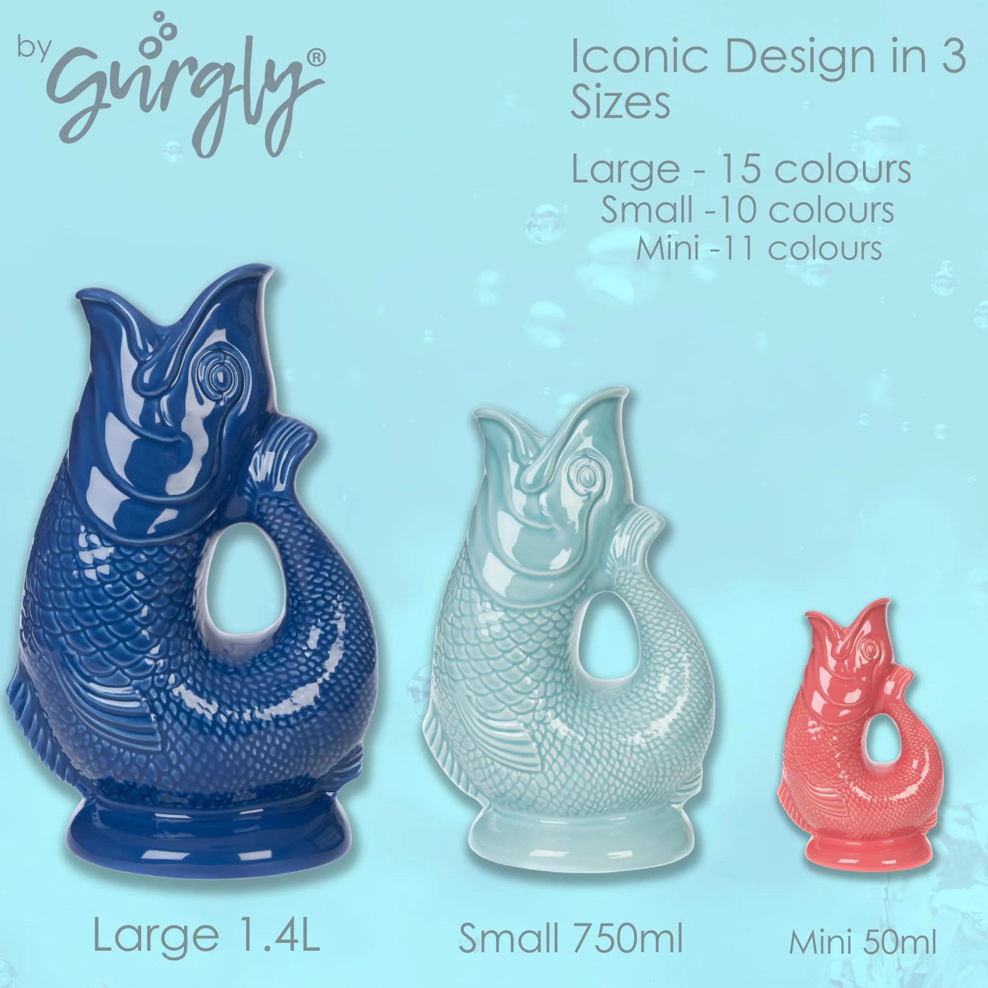 Iconic Sage Green Glug Dzbanek Duży 28 cm 1,4 l - Dzbanek na Wodę Rybną, Dekoracyjny Wazon Ryby, Ozdoba, Karafka