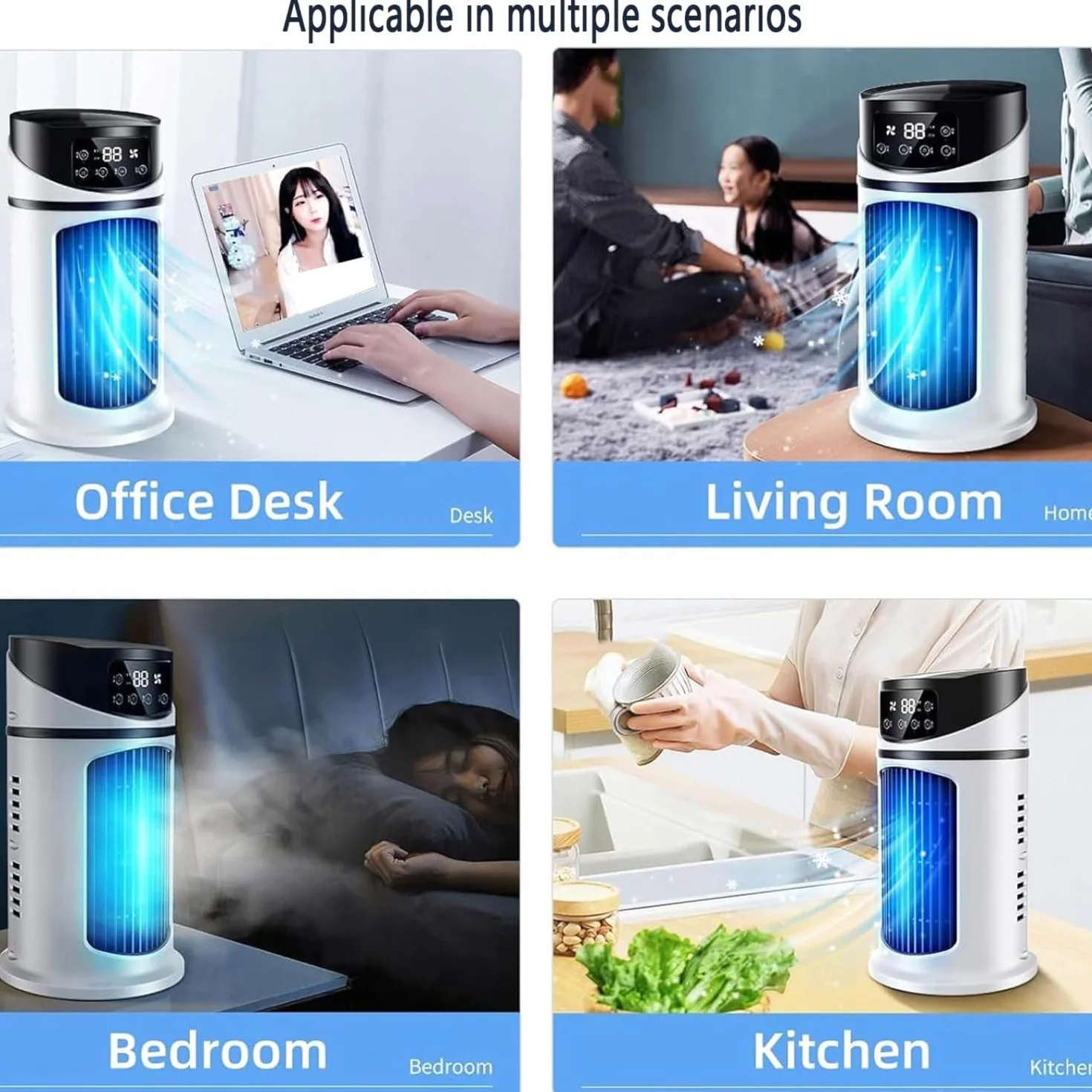 Przenośna klimatyzacja,Przenośna mini klimatyzacja 3 w 1, nawilżacz powietrza i wentylator z chłodzeniem 6 godzin, zasilana przez USB, cicha, parowa chłodziarka osobista z 6 prędkościami i 3