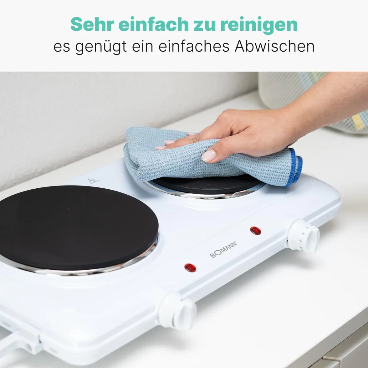 Bomann® Podwójna płyta grzewcza | Wydajna płyta grzewcza z bezstopniowo regulowanymi termostatami | 2 płyty grzewcze | uchwyty Cool-Touch | podwójna płyta grzewcza o mocy 1500 W/1000 W | DKP 5028 CB