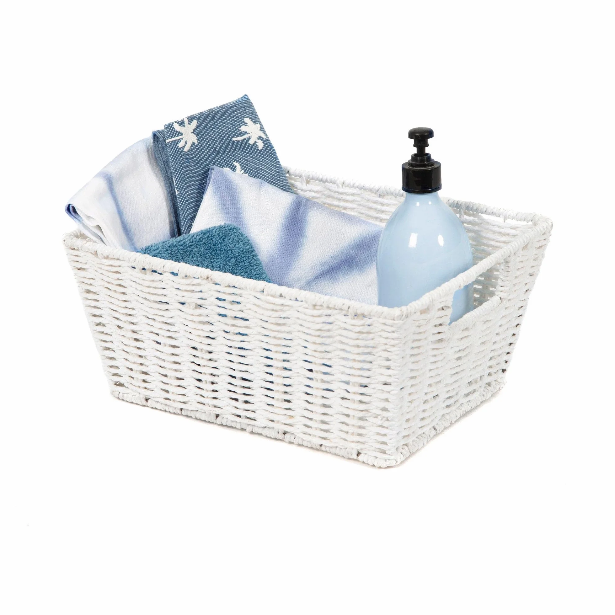 Compactor Etna Storage Basket, ręcznie pleciony kosz półkowy z papieru z 2 uchwytami, kosz na zabawki, organizator do biura i przechowywanie w łazience, metalowa ramka, kolor biały