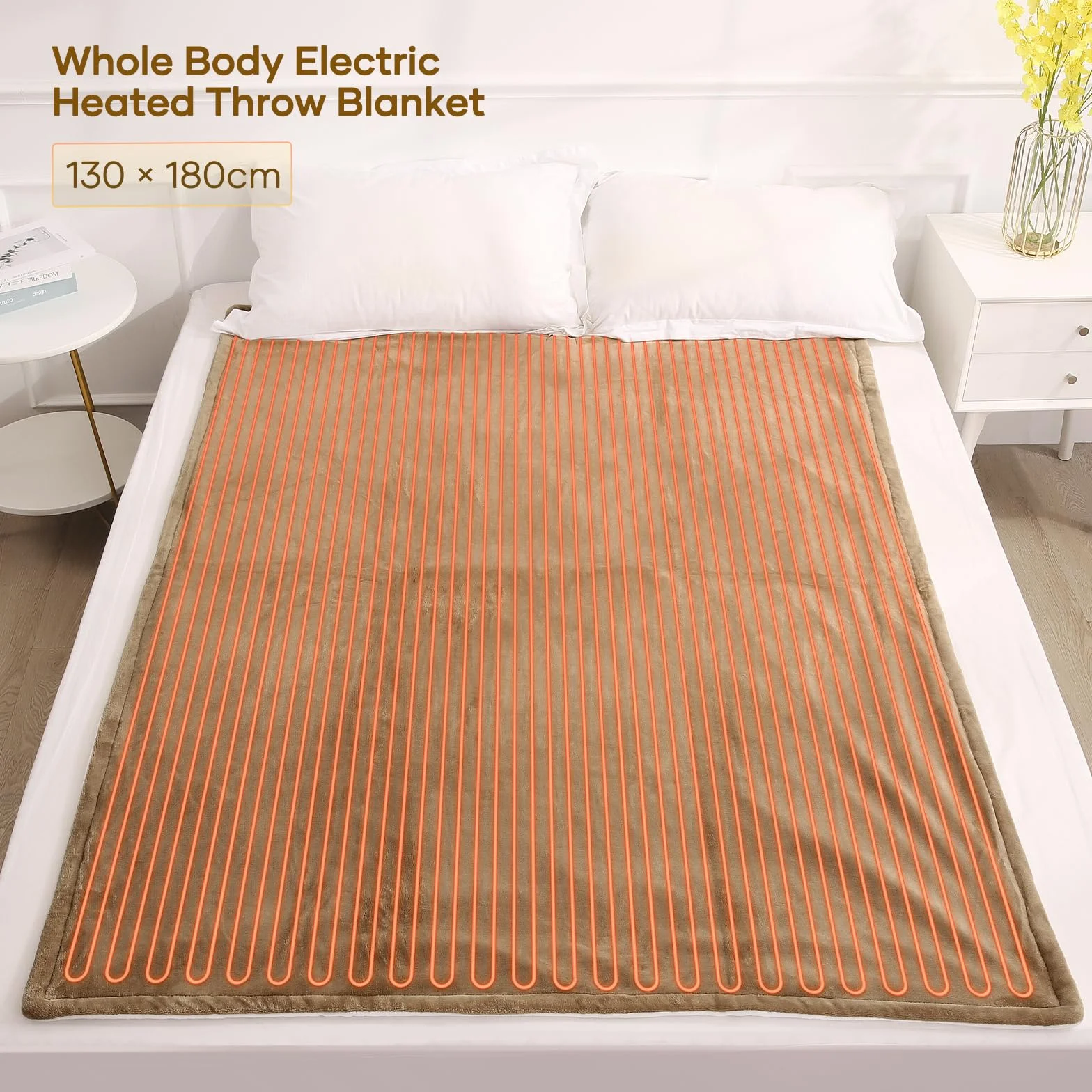 Elektrycznie ogrzewana narzuta flanelowa 130 x 180 cm, 4 poziomy grzania, 6h automatyczne wyłączanie