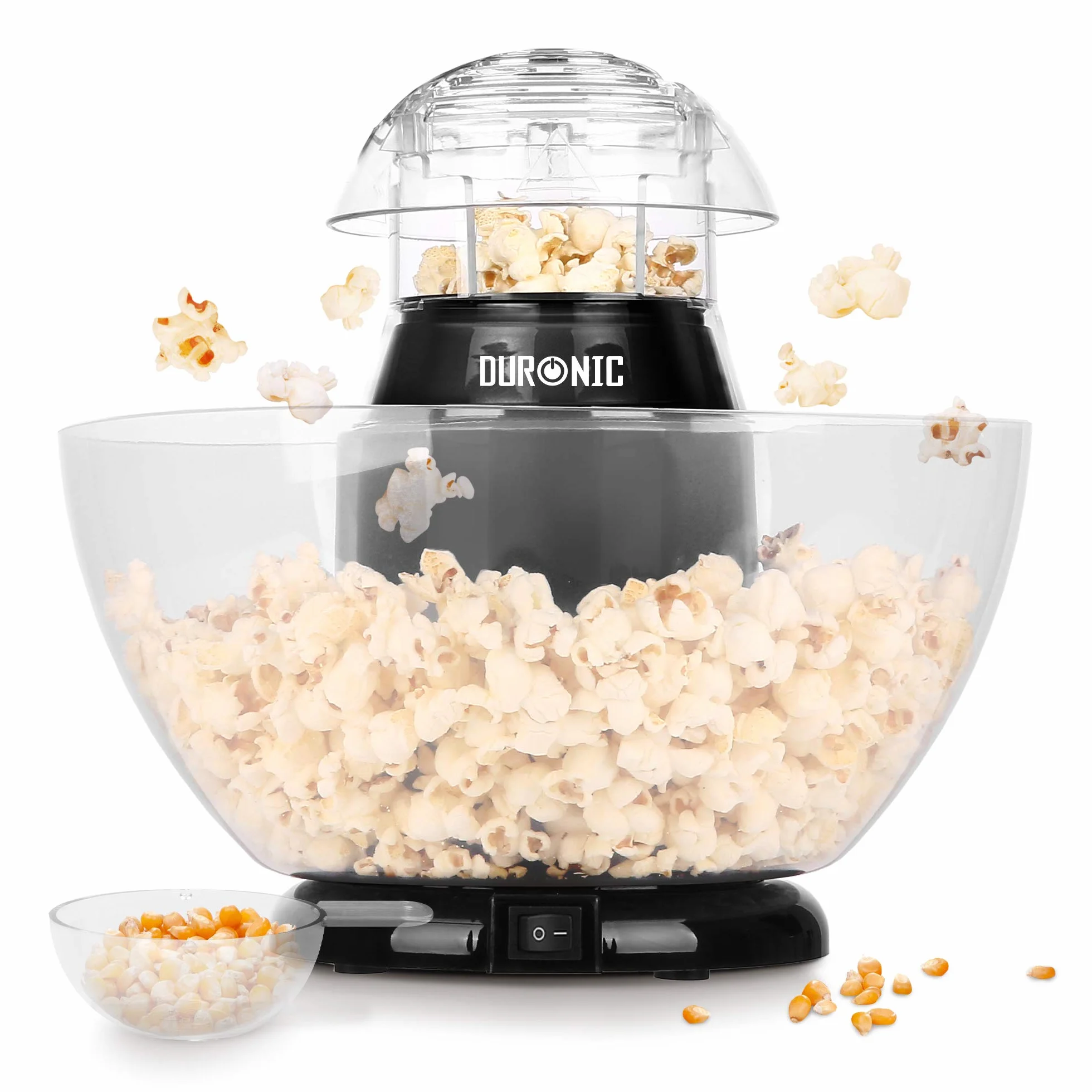 Duronic POP50 BK Maszyna do popcornu automat 1200W z wyjmowaną misą bezolejowa | do prażenia 50g ziaren przekąska bez tłuszczu | na gorące powietrze