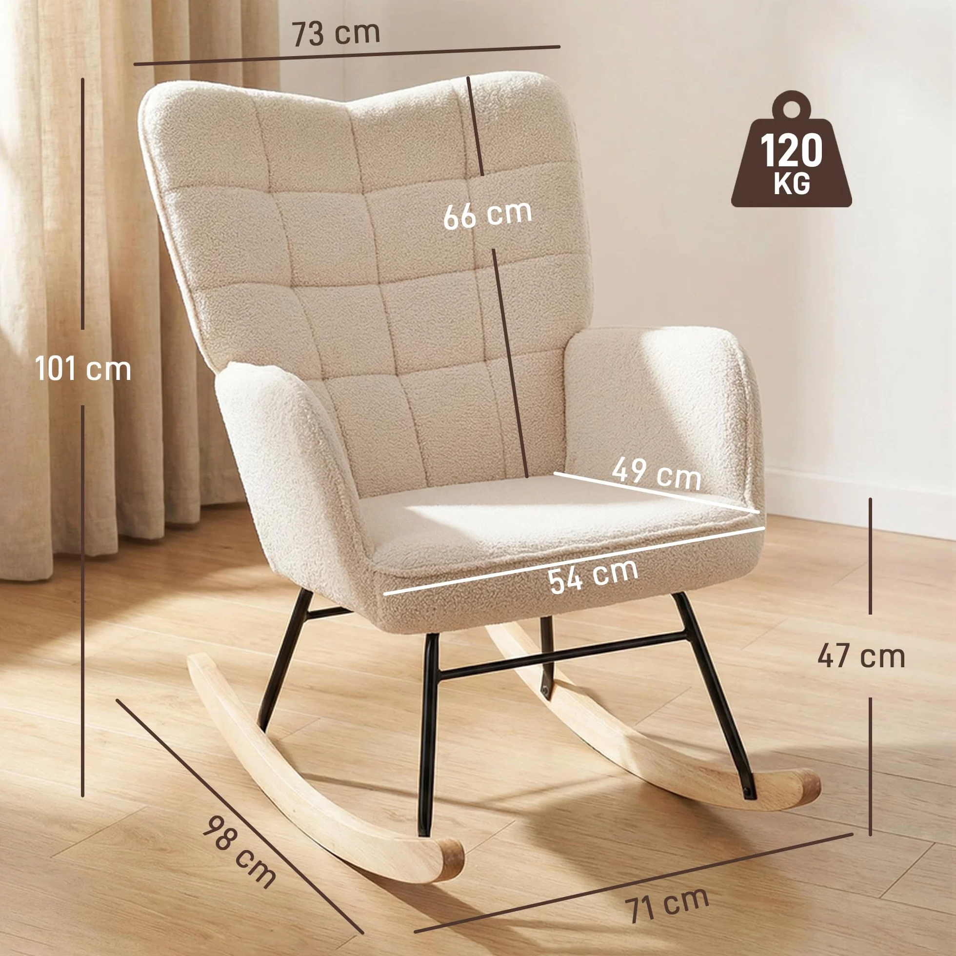 HOMCOM Fotel bujany beżowy 71x92x101 cm do 120 kg