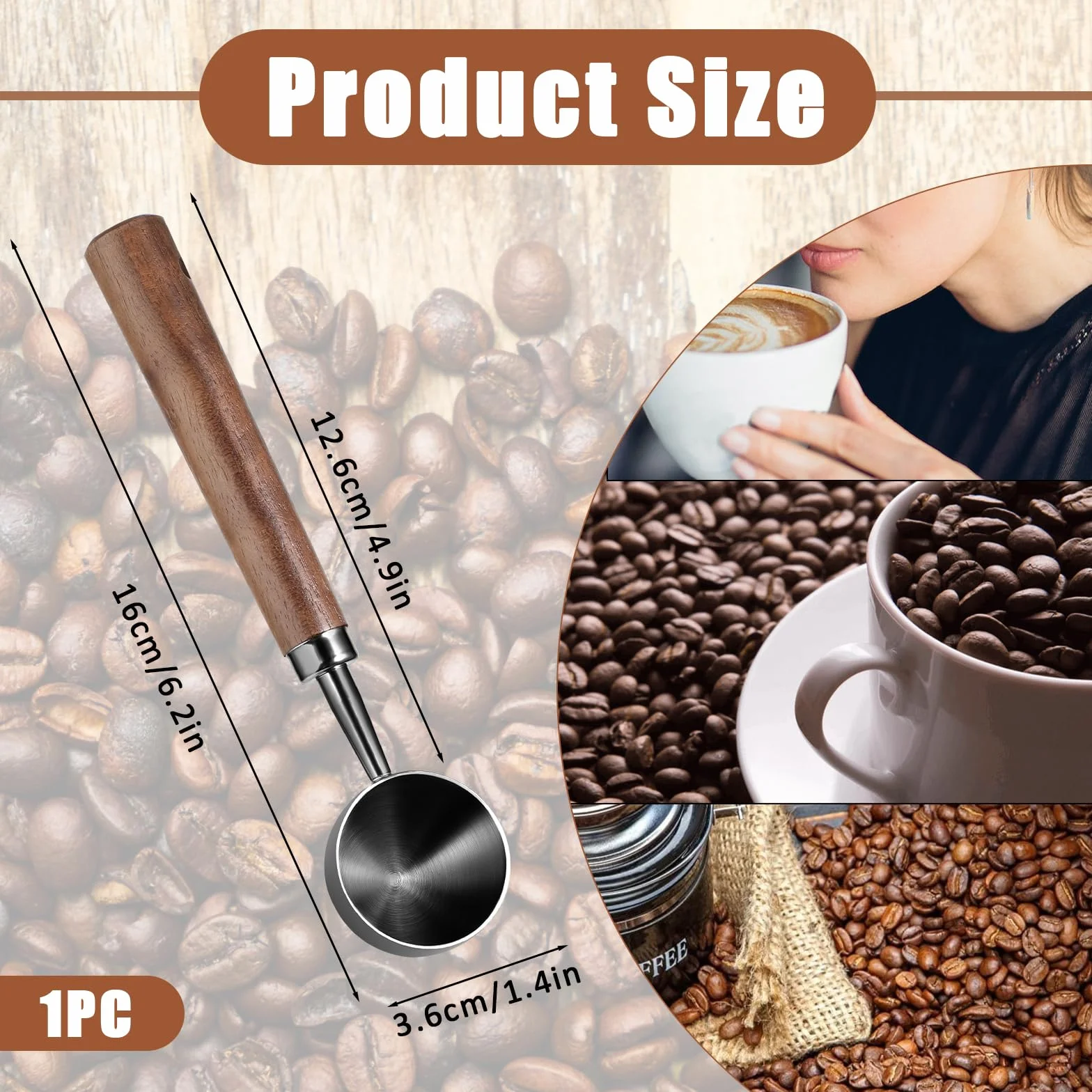 cobee Łyżka do miarki kawy, łyżka do kawy ze stali nierdzewnej 304, pojemność 10 g, miarka do espresso z długim drewnianym uchwytem, miarka do przyrządu kuchennego do miarki (czarna)