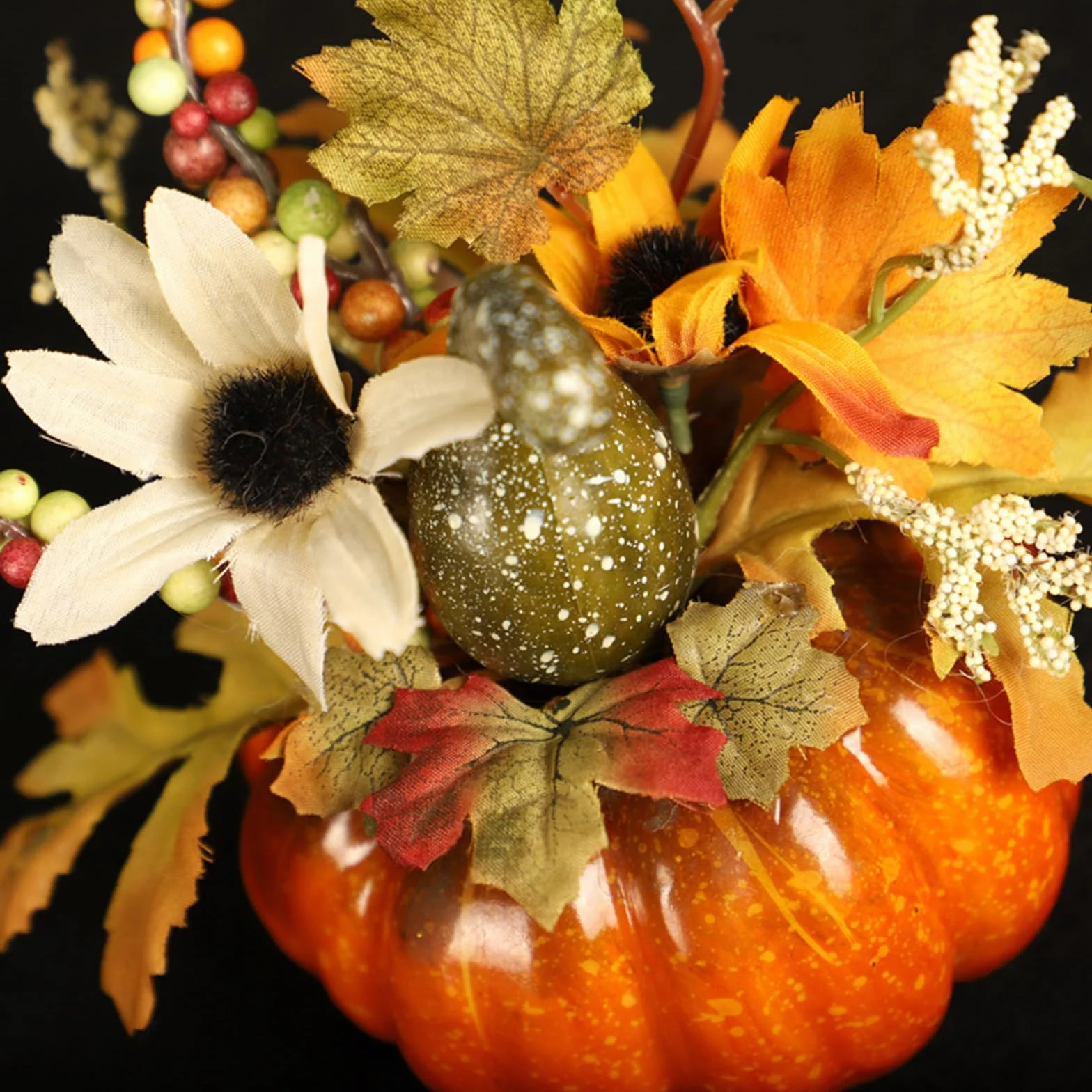 ENLACE dekoracja dyni, sztuczne dekoracje dyni ze słonecznikiem i zielenią, zakrzywiony melon, dekoracja stołu na Halloween, Święto Dziękczynienia, Święto Plonów i jesienną dekorację