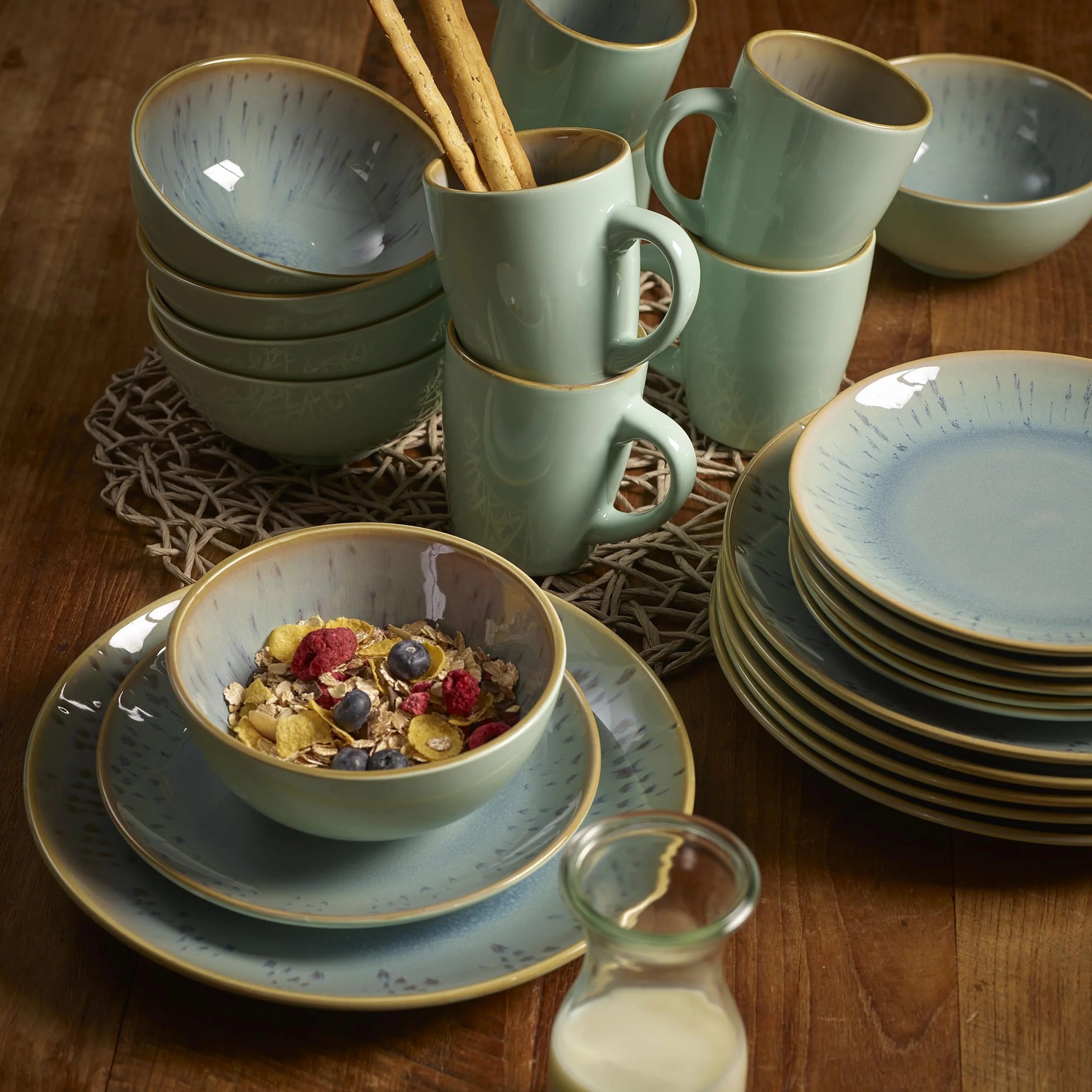 ECHTWERK 24-częściowy serwis stołowy w stylu vintage "Ana" nowoczesny design, dla 6 osób, stylowy zestaw naczyń z porcelany z 6 talerzami obiadowymi, 6 x talerzykami, 6 x miseczkami, 6 x filiżankami