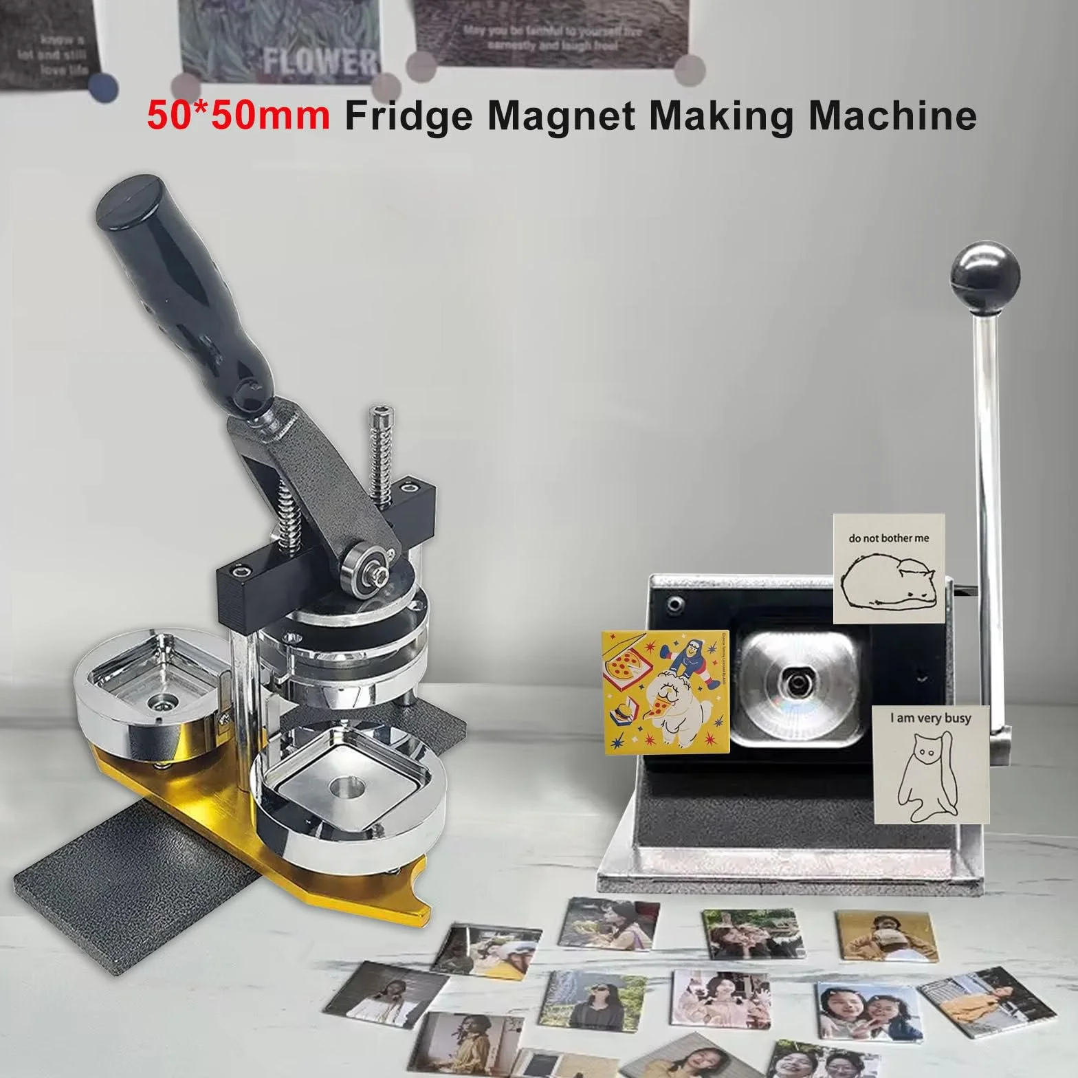Profesjonalna Prasa Do Kwadratowych Odznak Diy, Zestaw Maszyn Do Produkcji MagnesóW Na ZdjęCia, 2 * 2 Cale/5 * 5 Cm Hd Maszyna Do Produkcji MagnesóW Na LodóWkę Z 100 Zestawami MateriałóW
