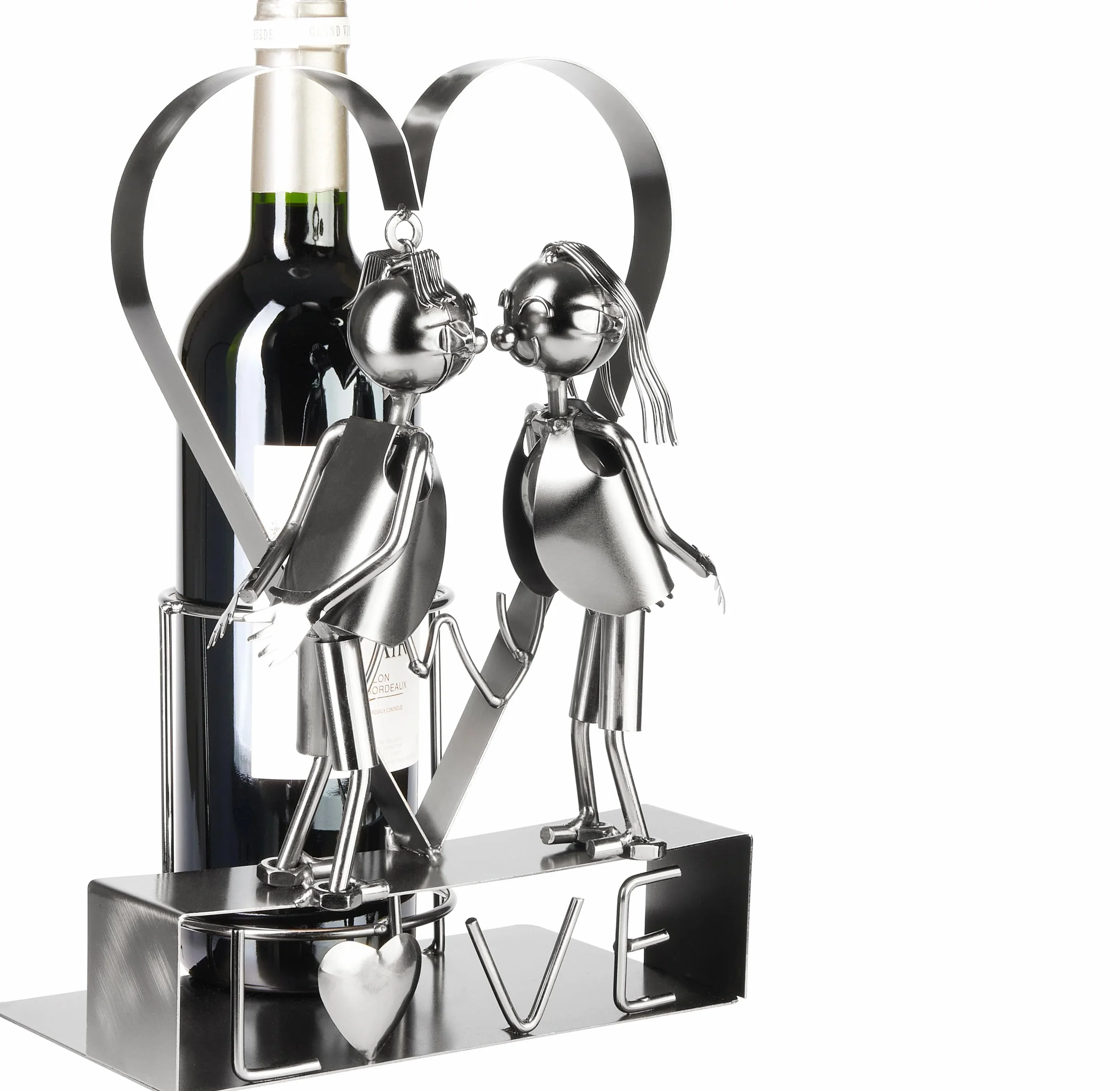 BRUBAKER Stojak na Butelki z Winem LOVE Para Zakochanych w Dużym Sercu z Metalu 29 cm Prezent na Ślub