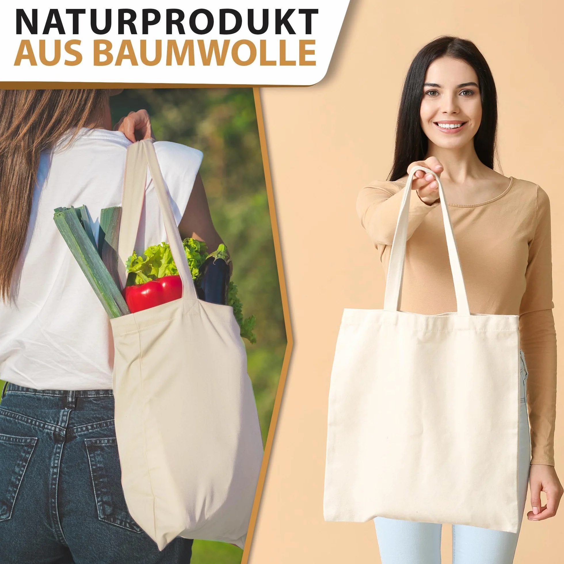 Torba bawełniana 38x42 cm 10 sztuk bez nadruku, dwa długie uchwyty Certyfikat OEKO-TEX® Torba materiałowa, reklamówka, torba bawełniana, torba materiałowa Torba na zakupy do malowania, natura