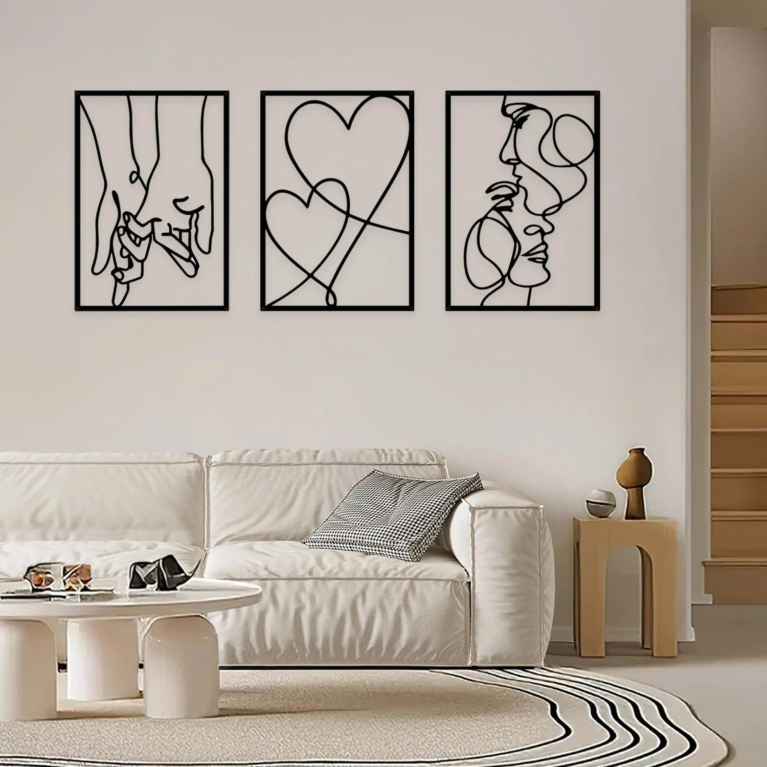 Chingcoo Zestaw 3 metalowych dekoracji ściennych – abstrakcyjne linie kobiecego ciała, minimalistyczne obrazy ścienne 3D, 40 x 28 cm, nowoczesna dekoracja ścienna do sypialni, salonu, biura