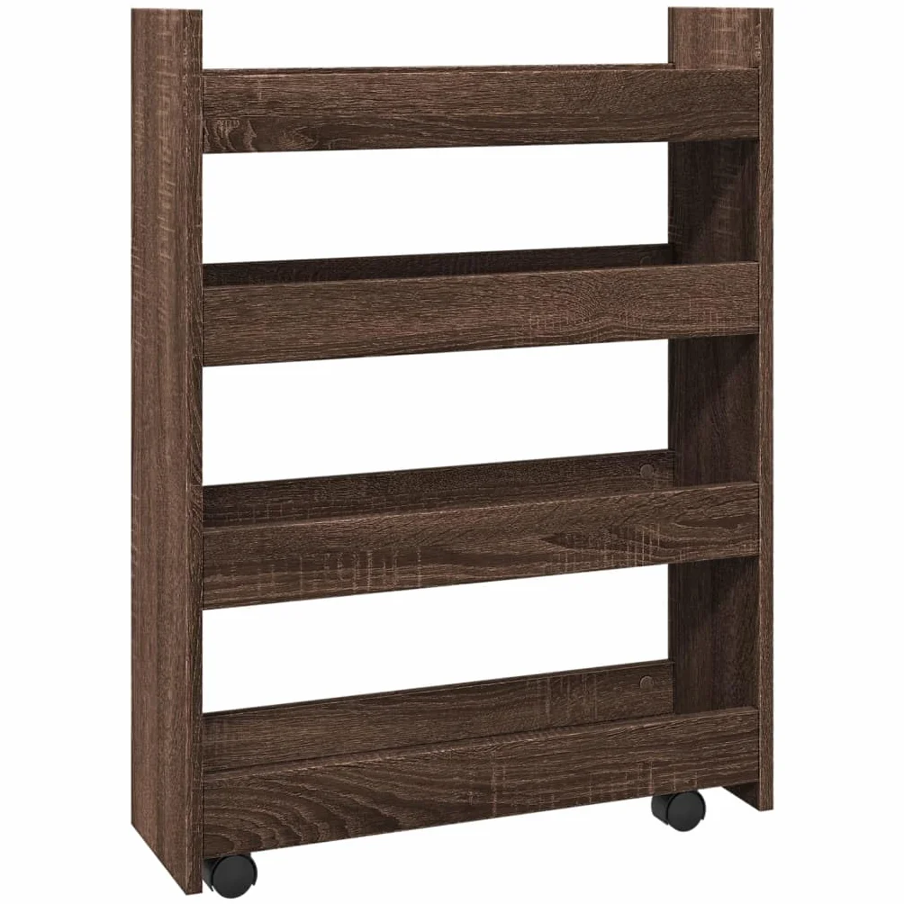 Meble Przedmiot dom Wąski wózek do przechowywania 4-poziomowy brązowy dąb Engineered Wood-Furniture