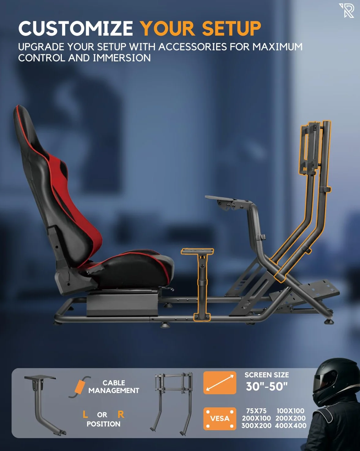 Ranqer Racing Simulator Cockpit - Racing chair with steel frame - Racing Cockpit/Racing Simulator Rhair - Adjustable Backrest for Beginners and Professionals - Metal frame - Simracing cockpit