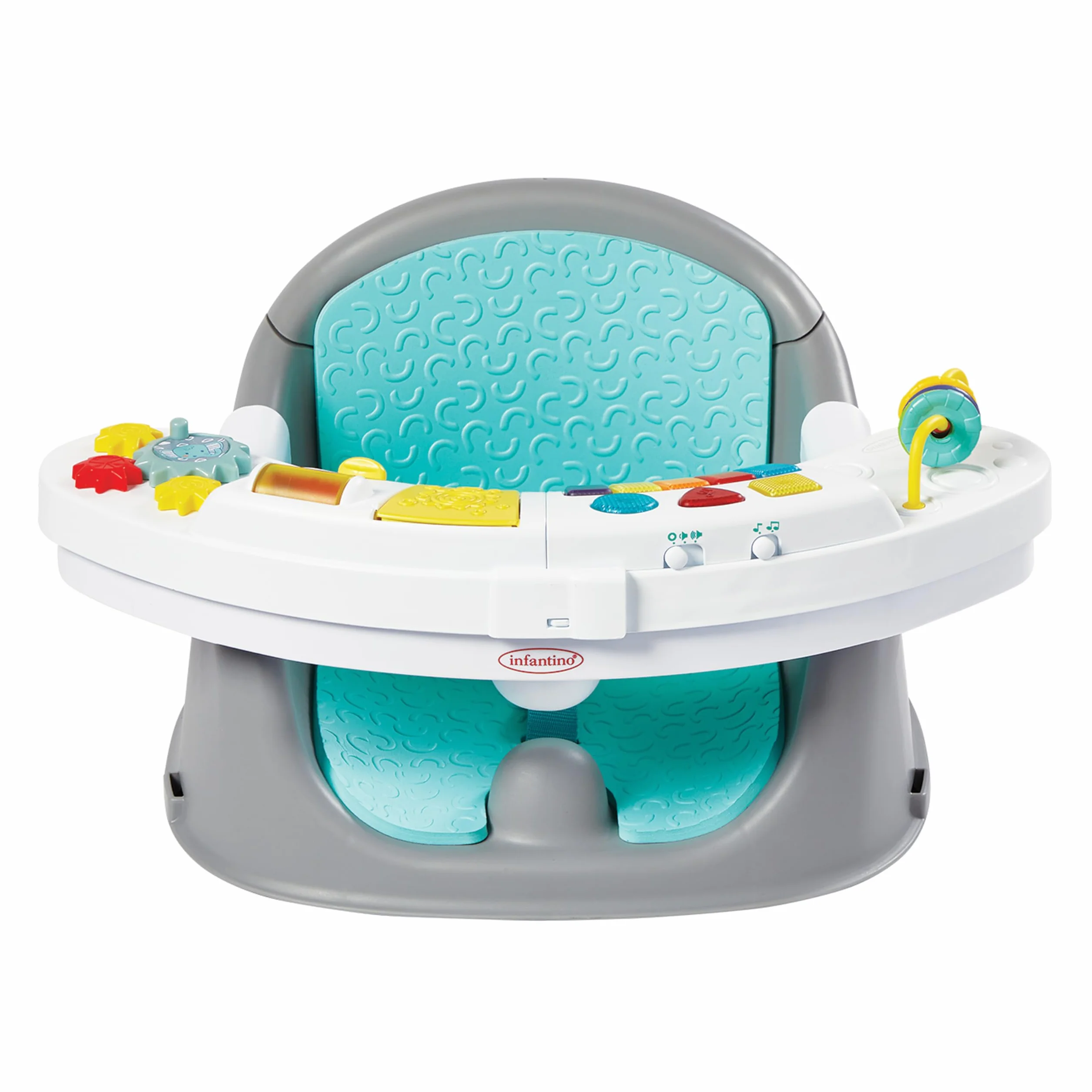 Infantino - Krzesełko do Karmienia i Eksploracji Discovery Growing Baby Booster 3 w 1 - Przekształcalne - Interaktywna Taca - Niebieskie