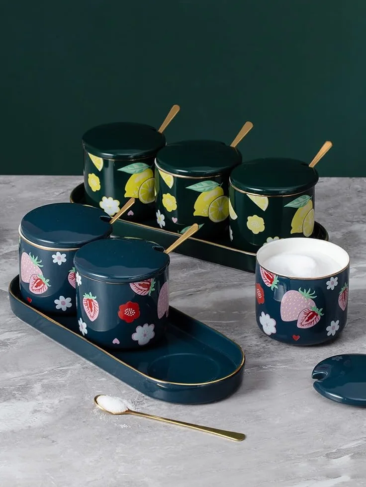 zestaw ceramicznych słoików na przyprawy, Ceramiczna butelka na przyprawy, zestaw słoików, pudełko, sól i cukier(A)