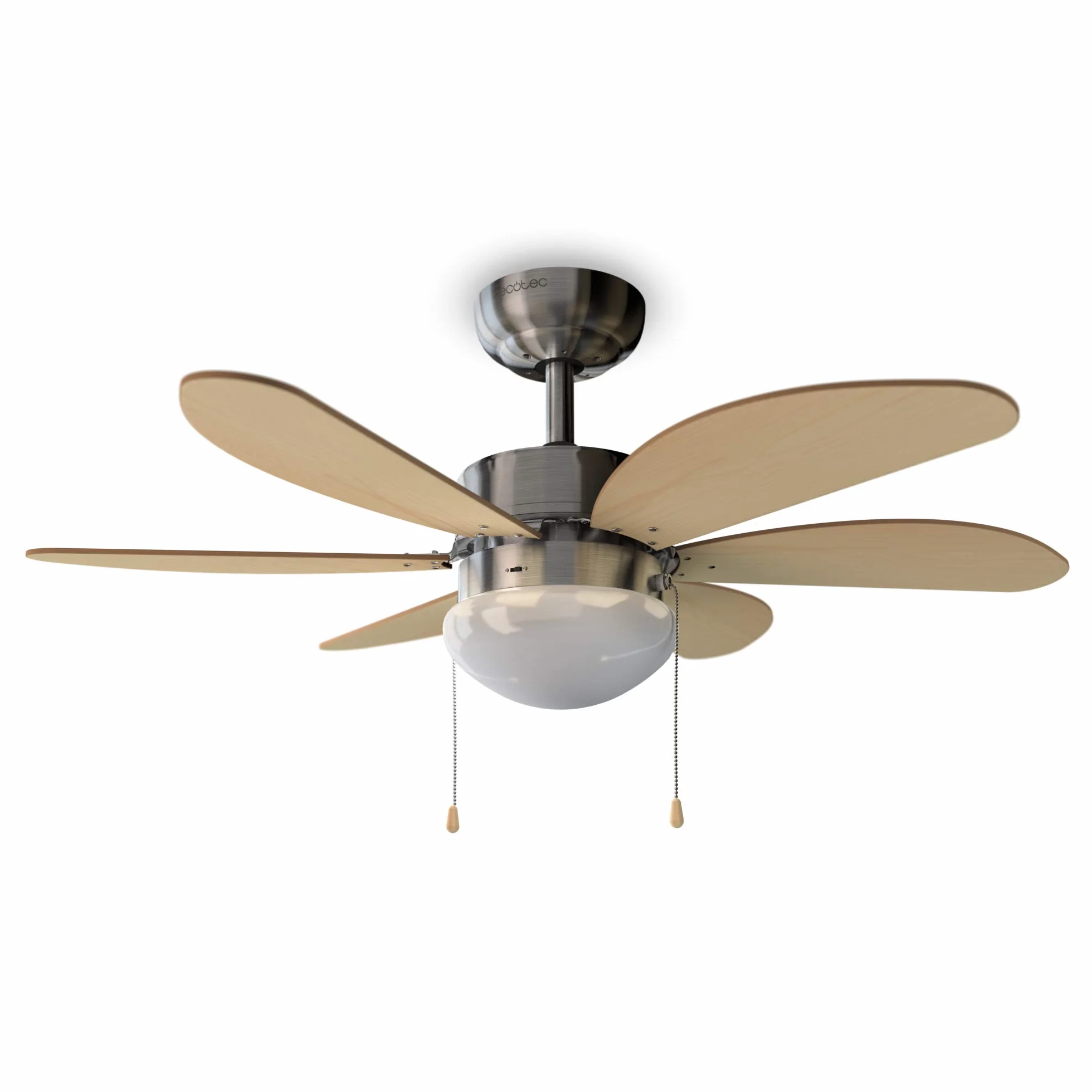 Cecotec Wentylator sufitowy EnergySilence Aero 350, 50 W, energooszczędny, średnica 81 cm, 6 odwracalnych łopatek, 3 prędkości, funkcja zimowa, wykończenie w kolorze białym/drewnie