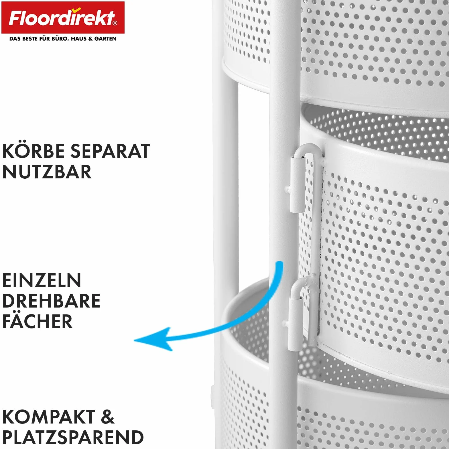 Floordirekt Wózek kuchenny, okrągły, regał kuchenny, regał na warzywa z kółkami, wózek na owoce, wózek do przechowywania do kuchni, łazienki, salonu, pokoju dziecięcego – Henry (4 poziomy)