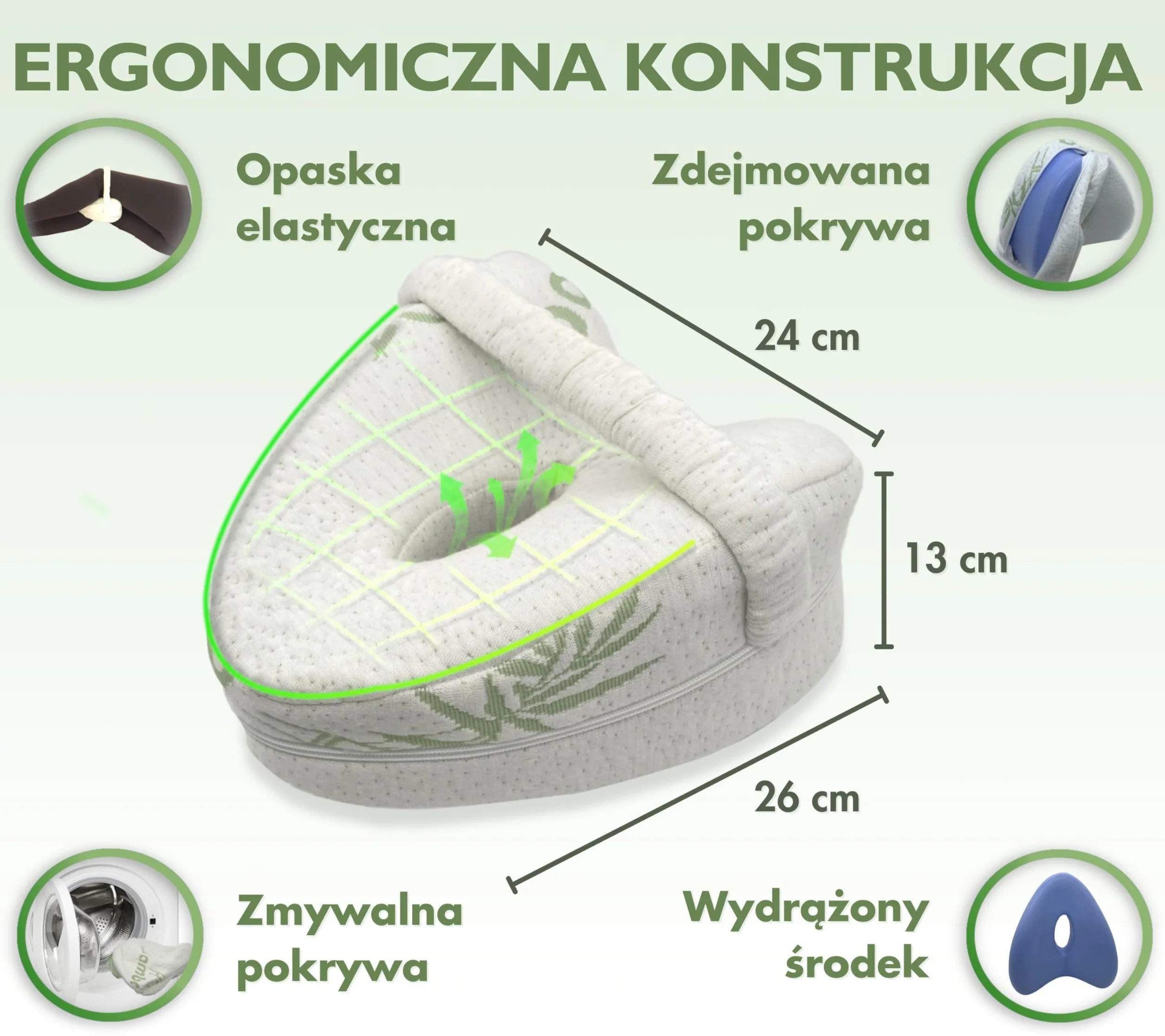 Ortopedyczna poduszka na kolana MillyBeas z pianki memory z pokrowcem bambusowym
