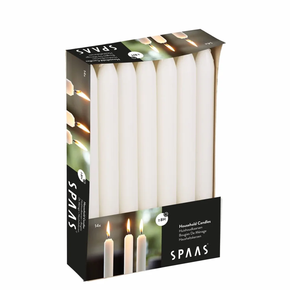 Spaas 14 Tapered Dinner Candles 21/220 mm, 8 Hours, Unscented, Biały
