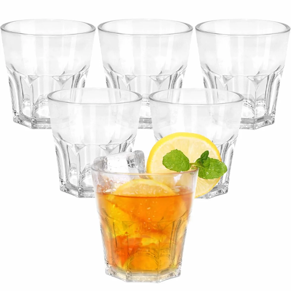 6 akrylowych szklanek do wody, 260 ml, przezroczyste kubki wielokrotnego użytku, na imprezę dla dorosłych, z możliwością układania w stos, do domu, na kemping, piknik, BBQ