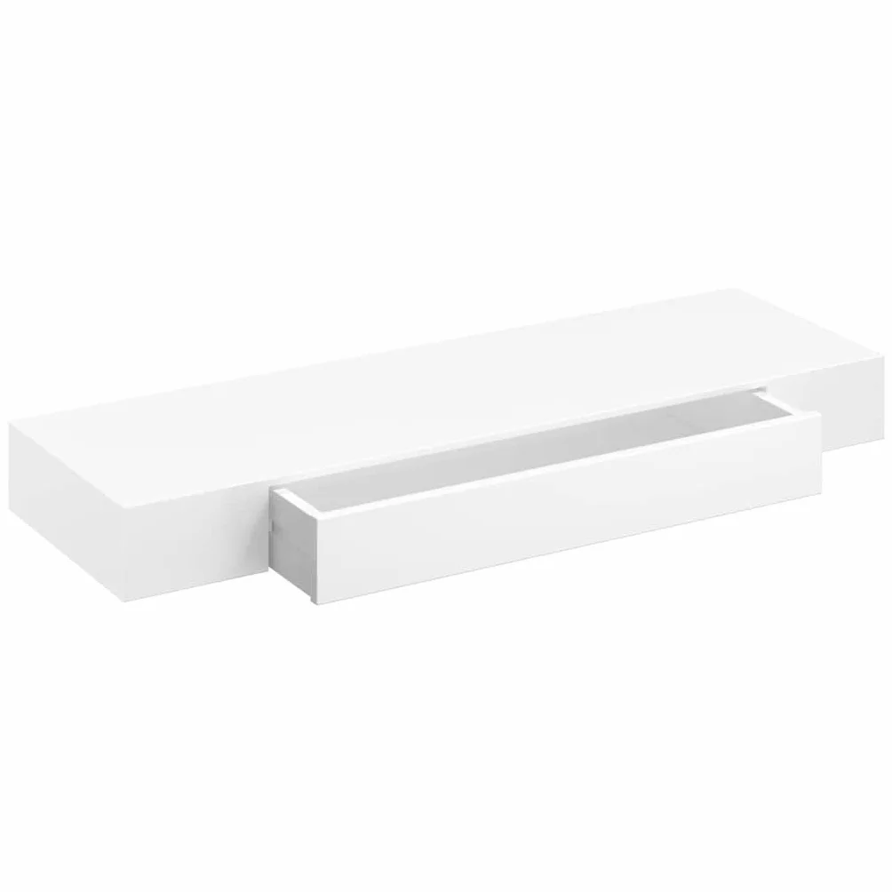 Regał ścienny z szufladą MDF, biały, 80 x 25 x 8 cm, regał wiszący, niewidoczny system montażu na książki, dekoracja, porządek, półka ścienna o wadze 5 kg